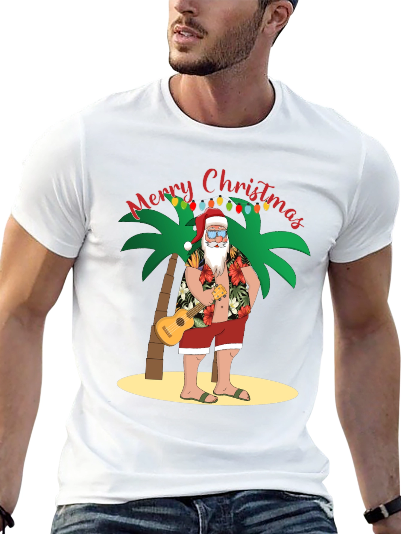 Tropical Santa Christmas Graphic Tee