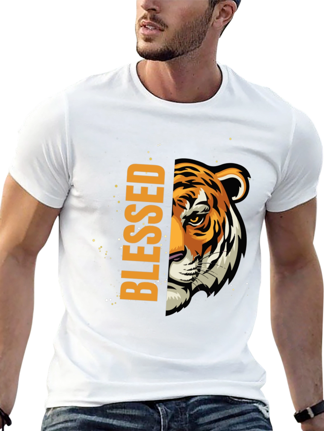 Blessed Tiger Graphic Print Black T-Shirt