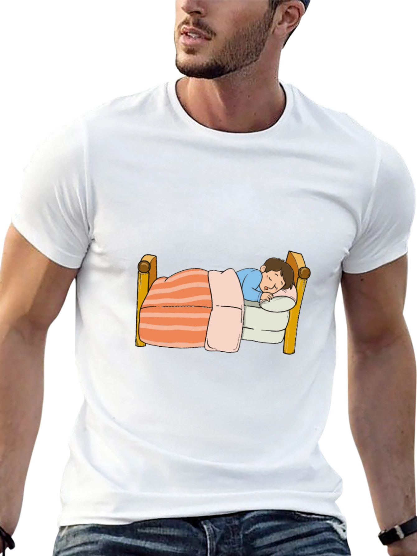 Sleepy Cartoon Character Graphic Black T-Shirt