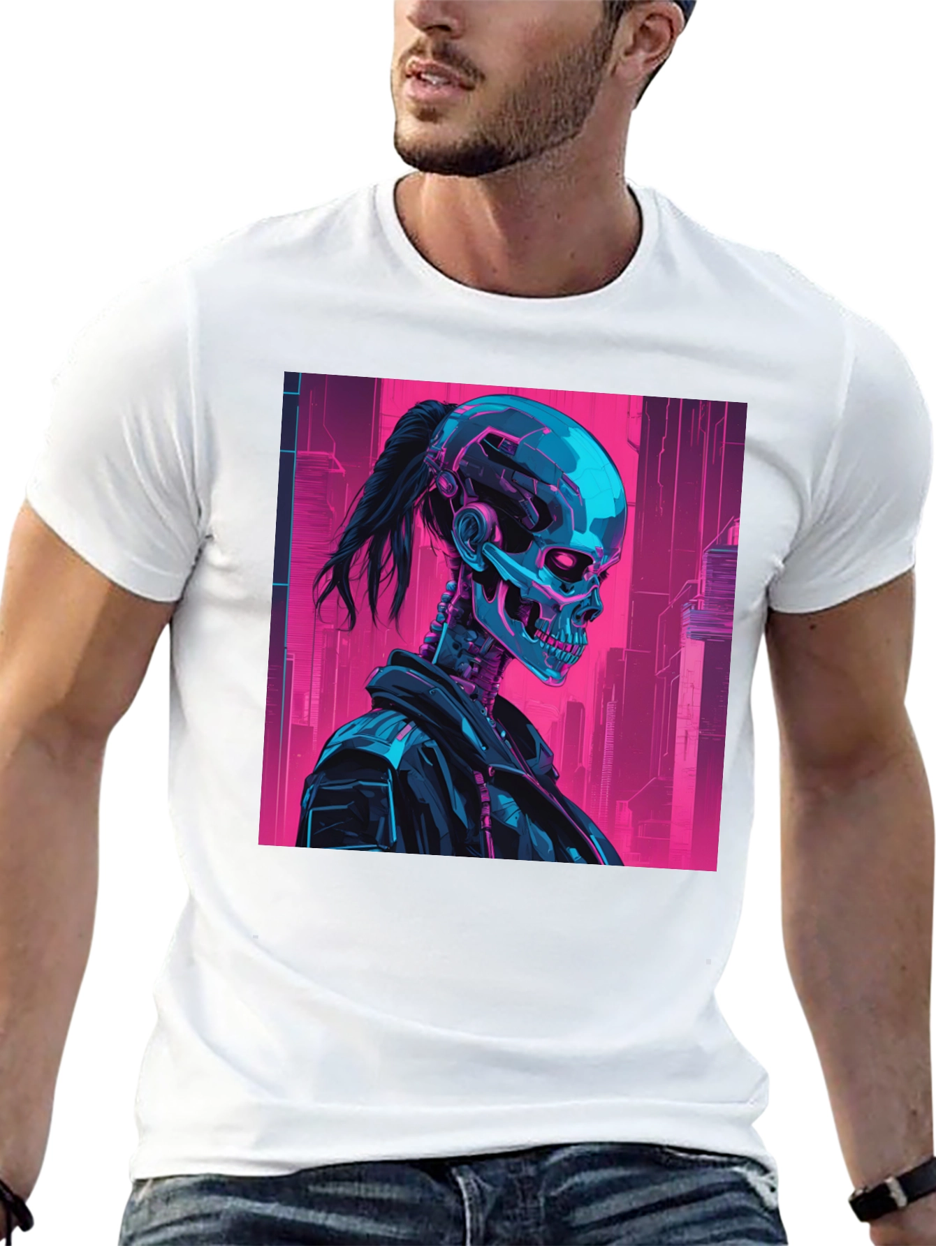 Cyberpunk Skull Graphic Tee - Black