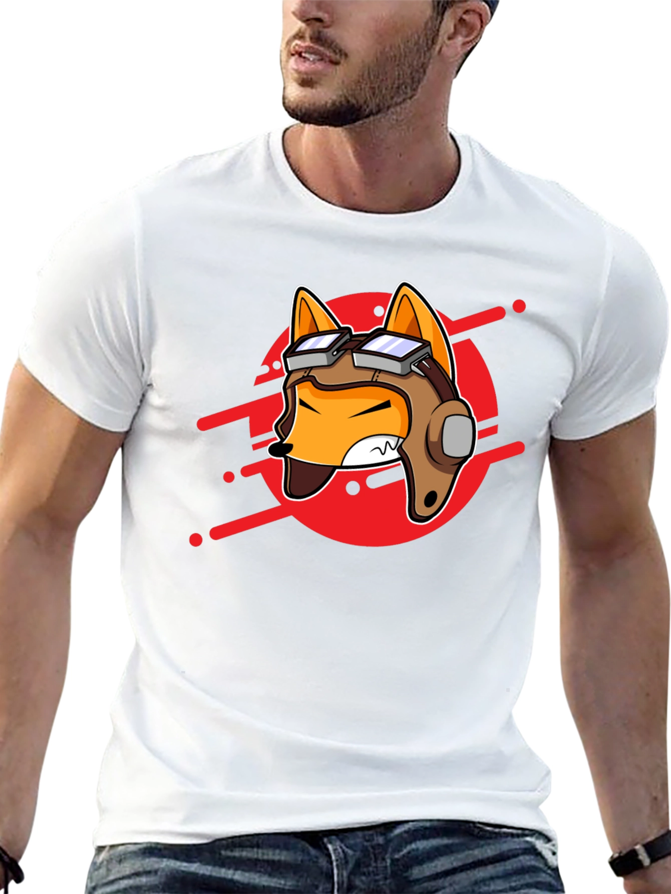 Pilot Fox Graphic Tee - Cool Cartoon T-Shirt