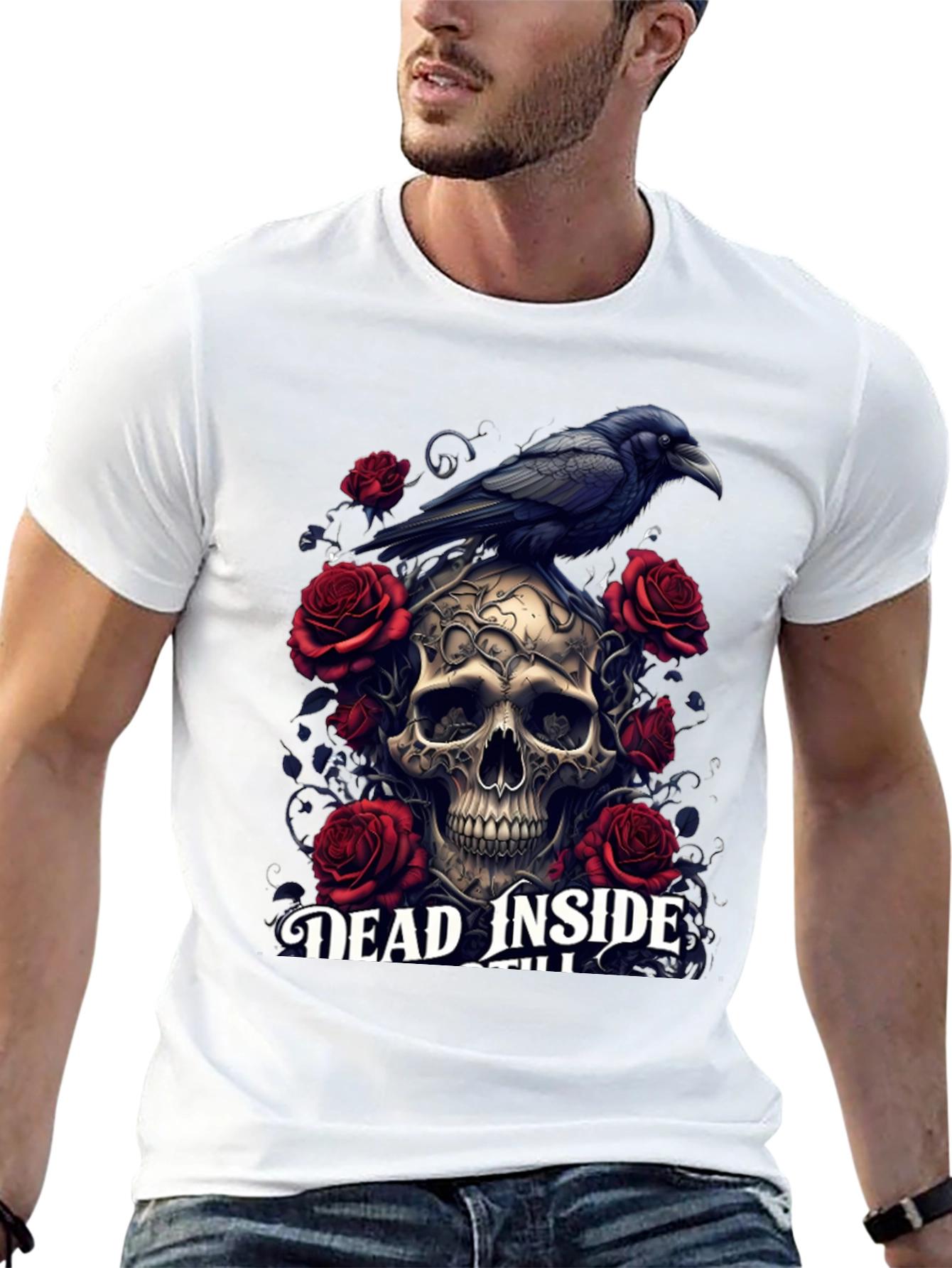 Gothic Skull & Raven T-Shirt - Dead Inside Design