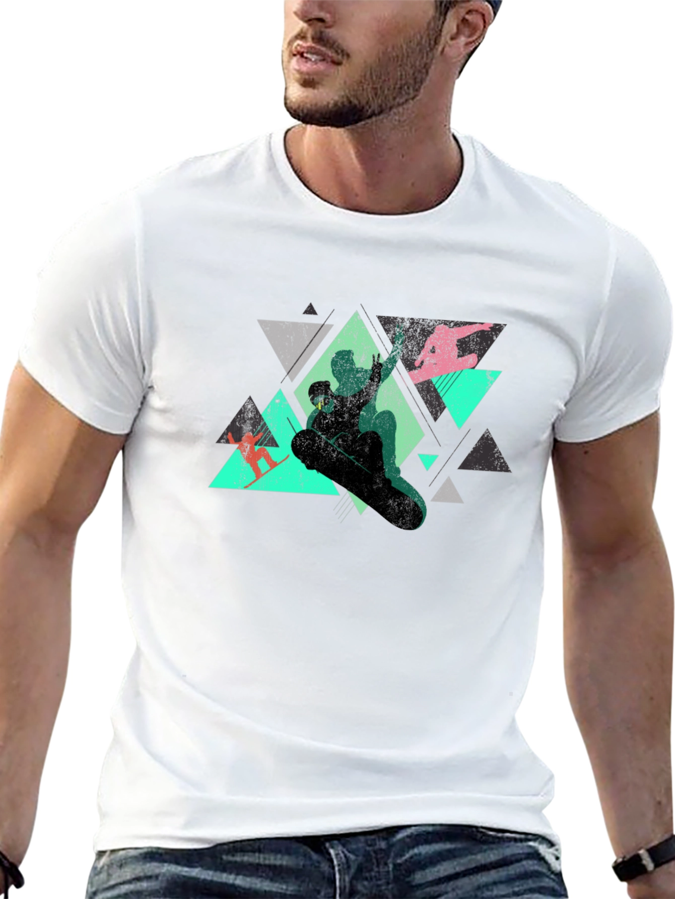Geometric Snowboarder Graphic Tee - Black