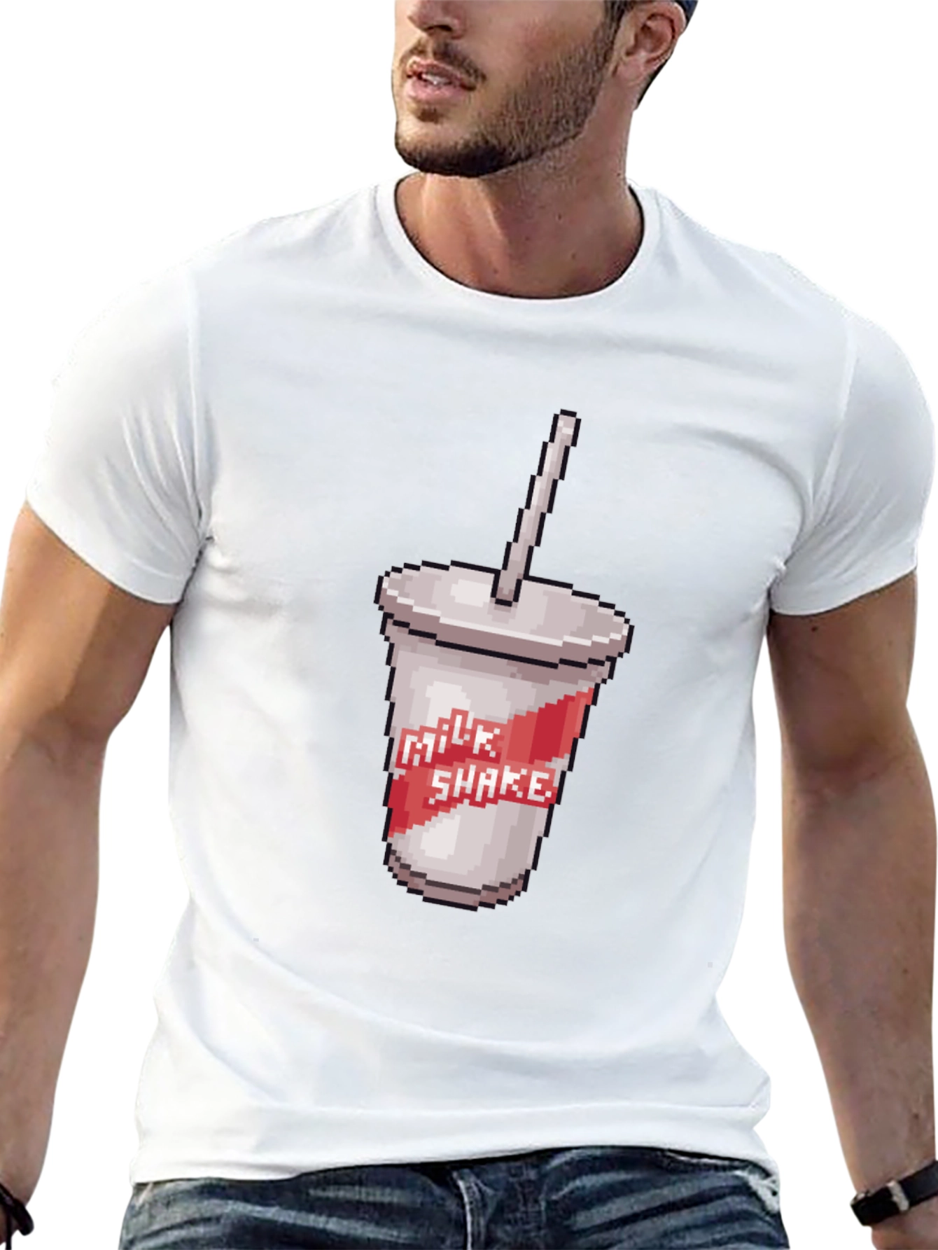 Retro Pixel Milkshake T-Shirt - Classic Black Tee