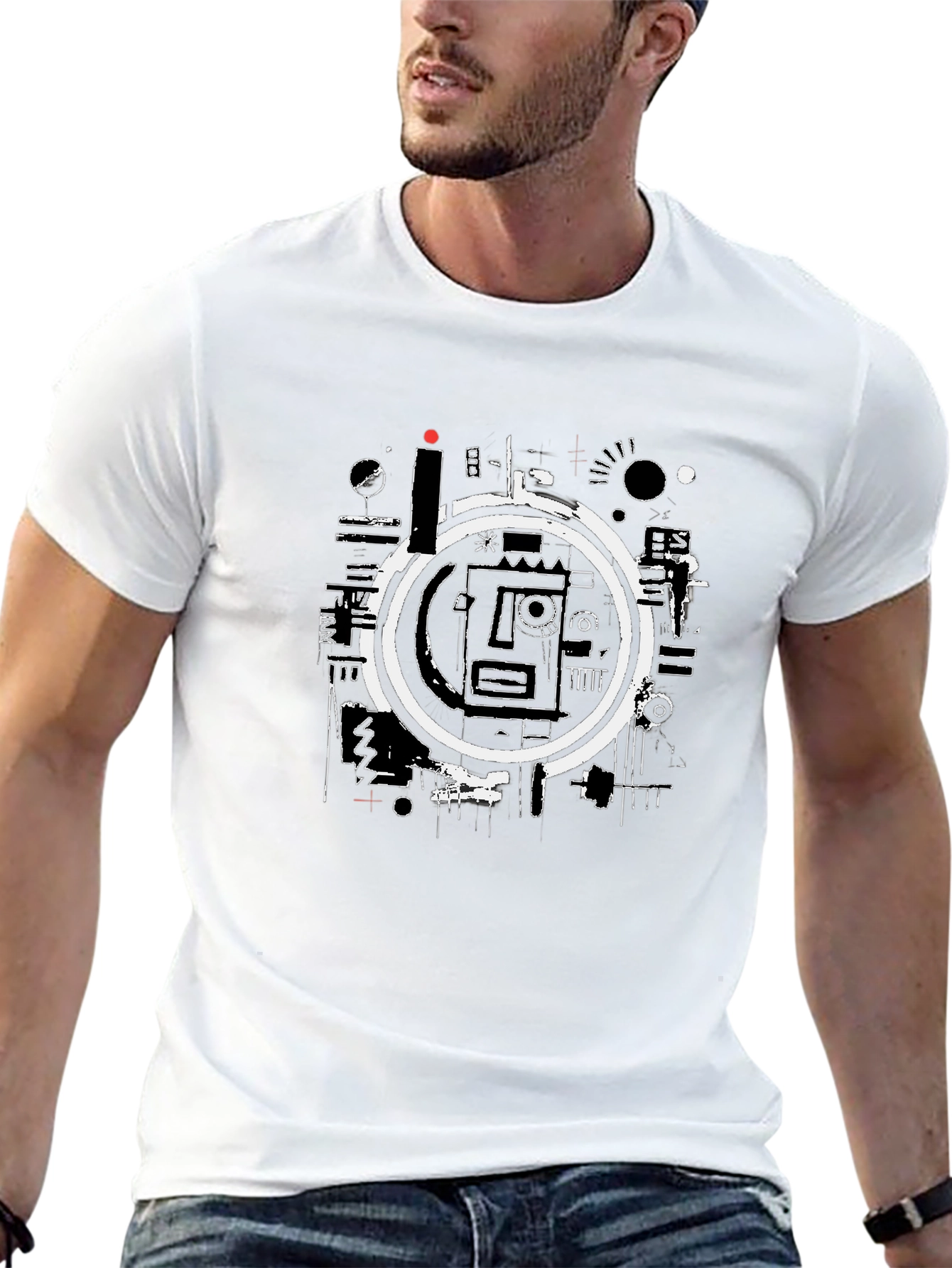 Abstract Graphic Print Black Crew Neck T-Shirt