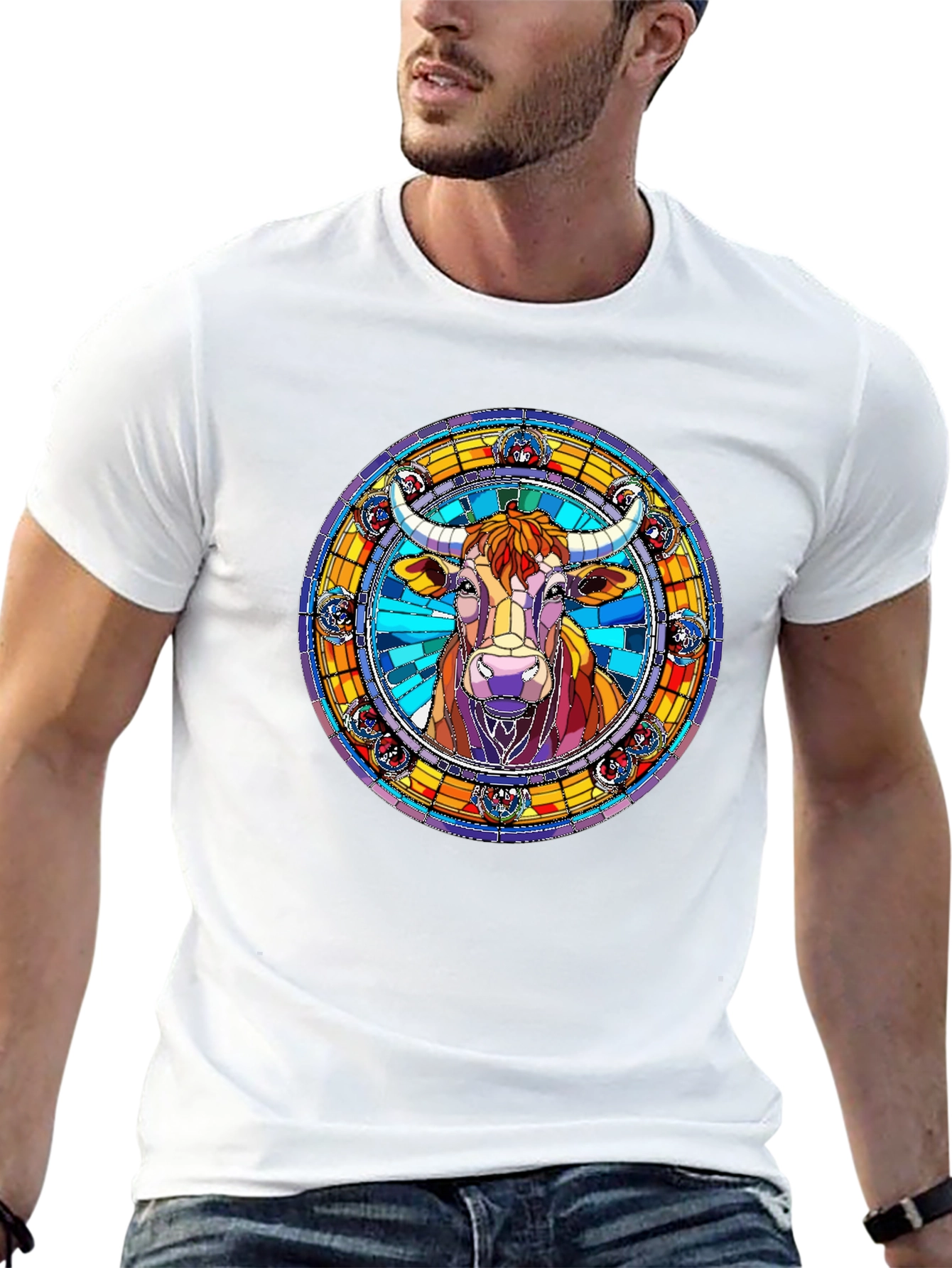 Stained Glass Bull Graphic Tee
