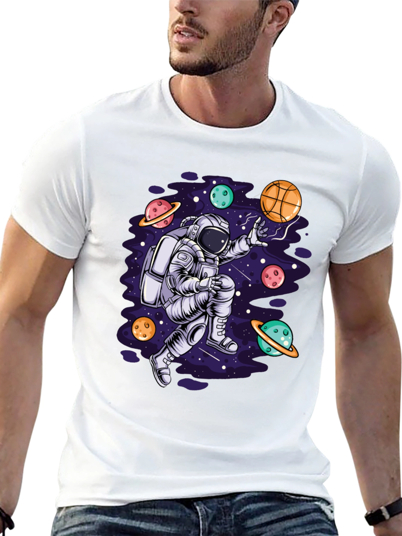 Astronaut Galaxy Basketball Black T-Shirt