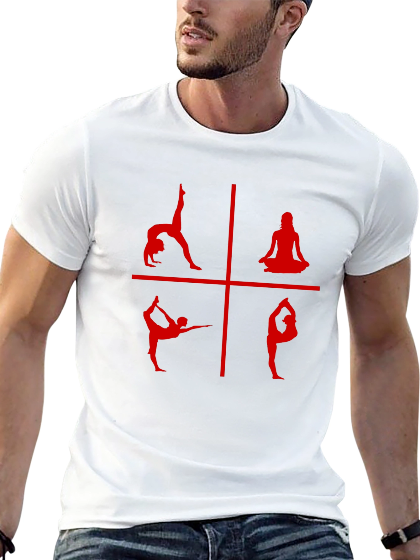 Yoga Pose Graphic T-Shirt - Red Print on Black