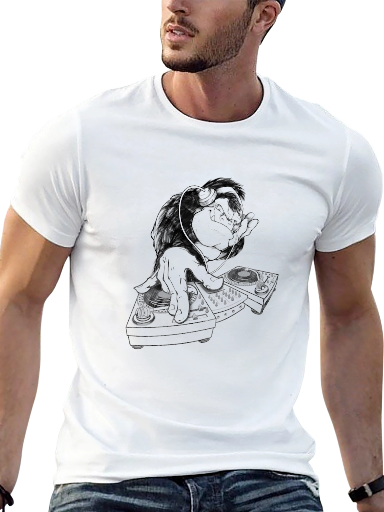 DJ Monkey Black T-Shirt - Cool Graphic Tee