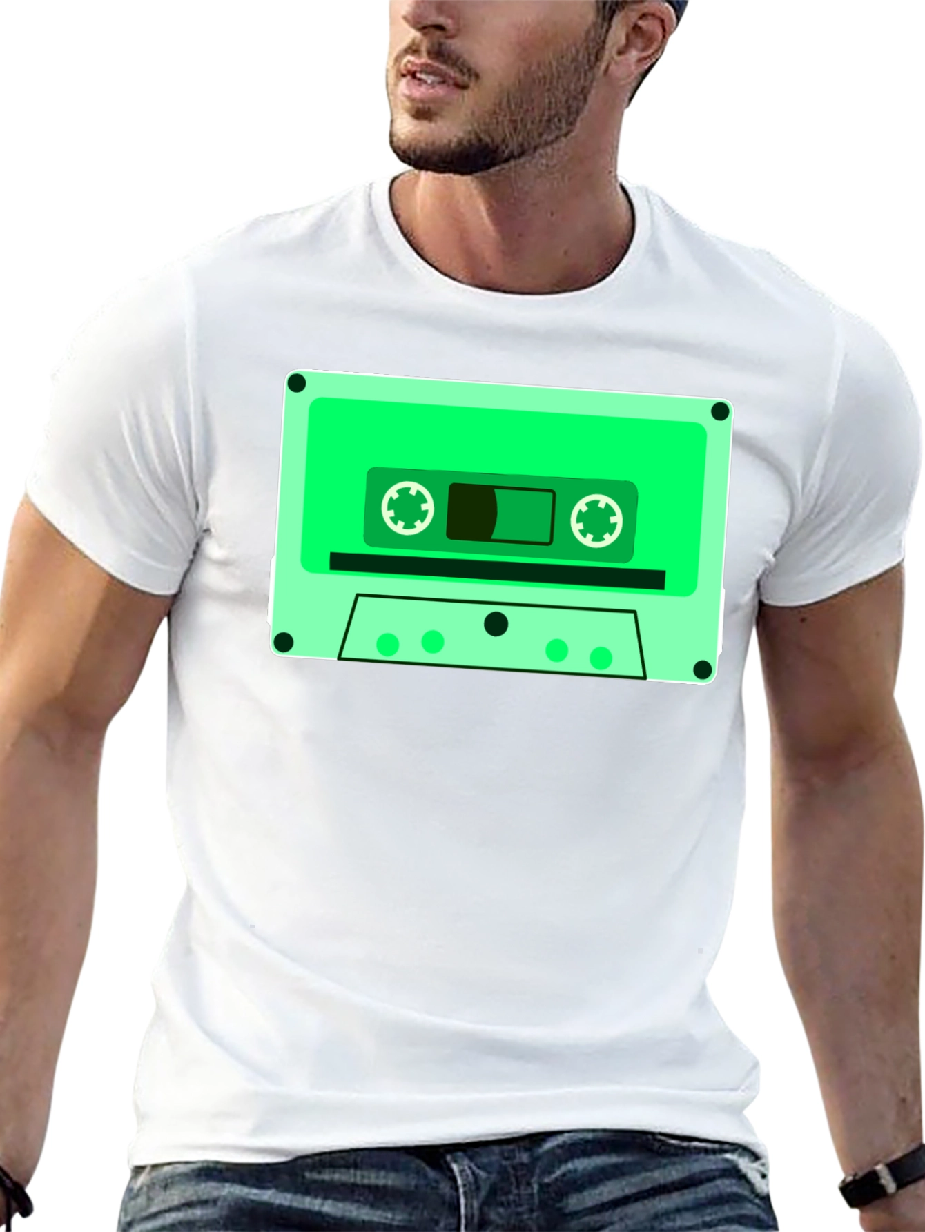 Retro Cassette Tape Graphic Tee - Black Cotton Blend