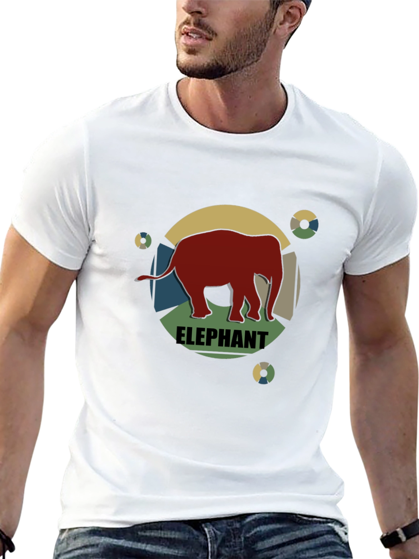 Retro Elephant Graphic Tee - Mens Black T-Shirt