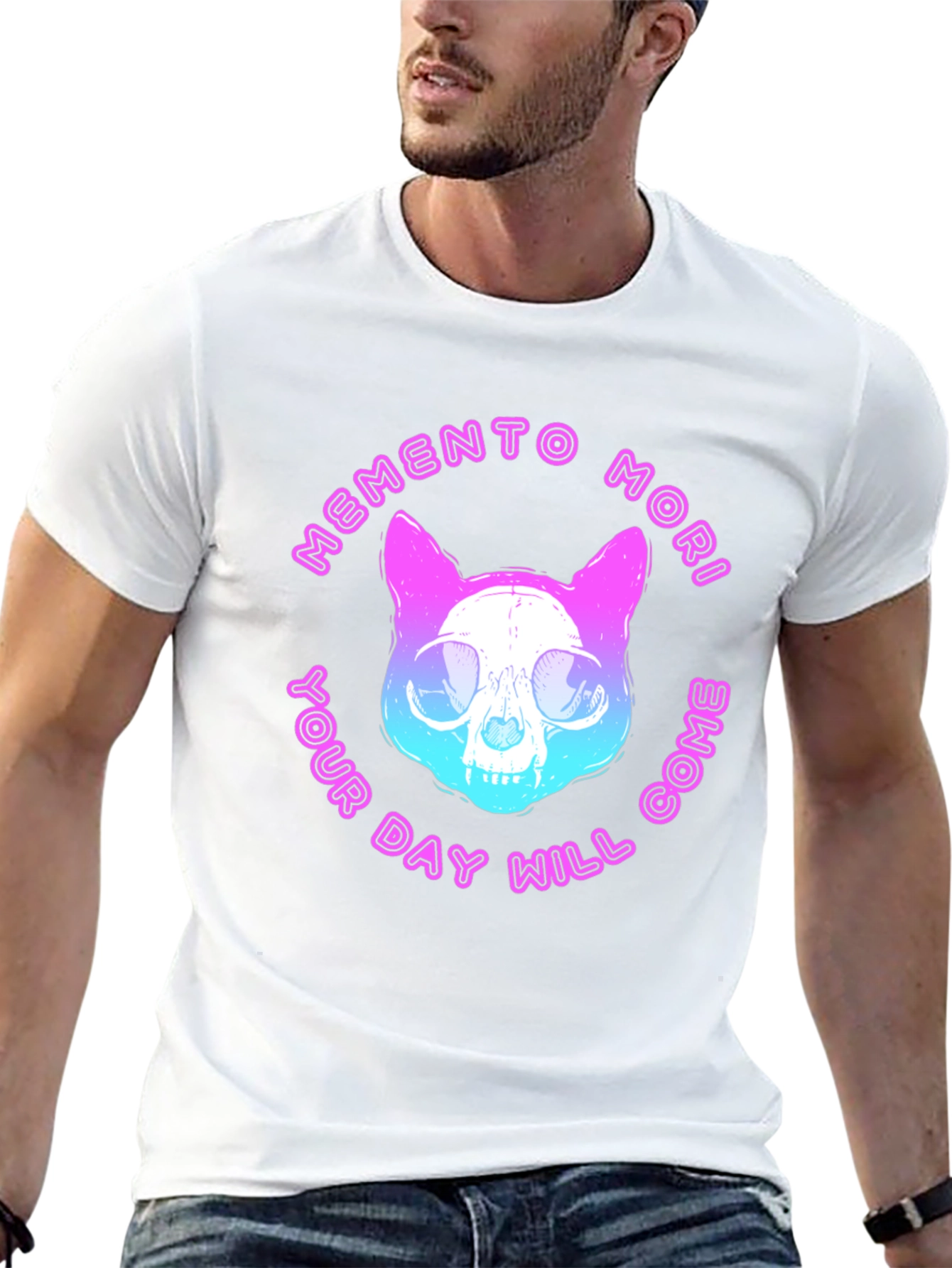 Memento Mori Cat Skull Graphic T-Shirt