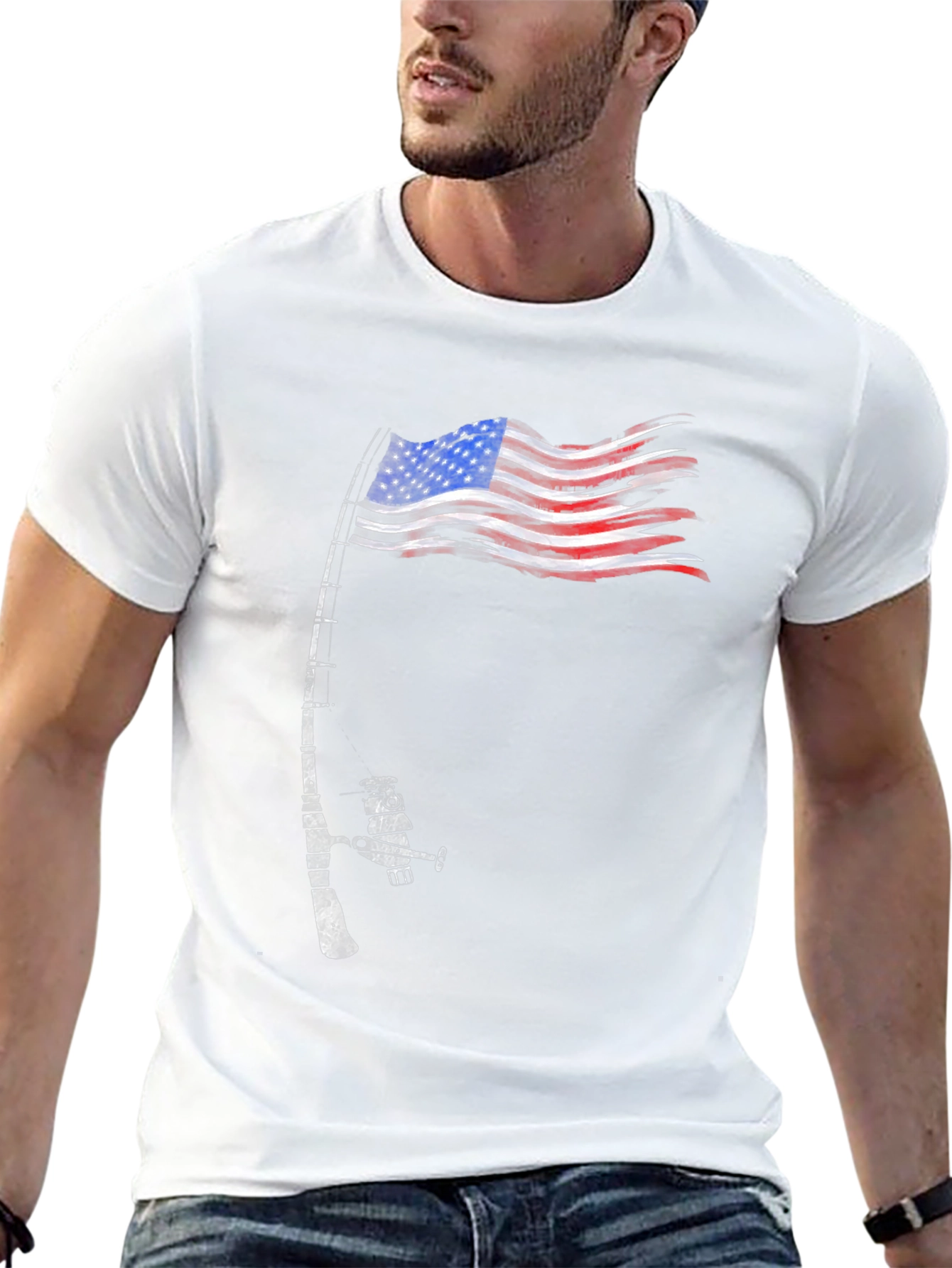 Fishing Rod American Flag Patriotic T-Shirt