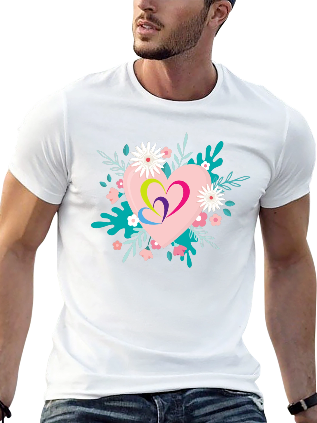 Floral Heart Graphic Black T-Shirt
