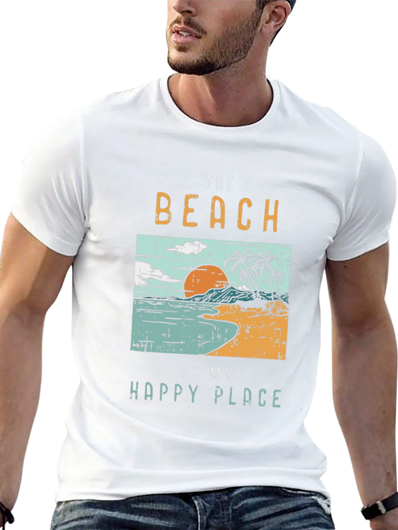 The Beach Is My Happy Place Black Graphic T-Shirt