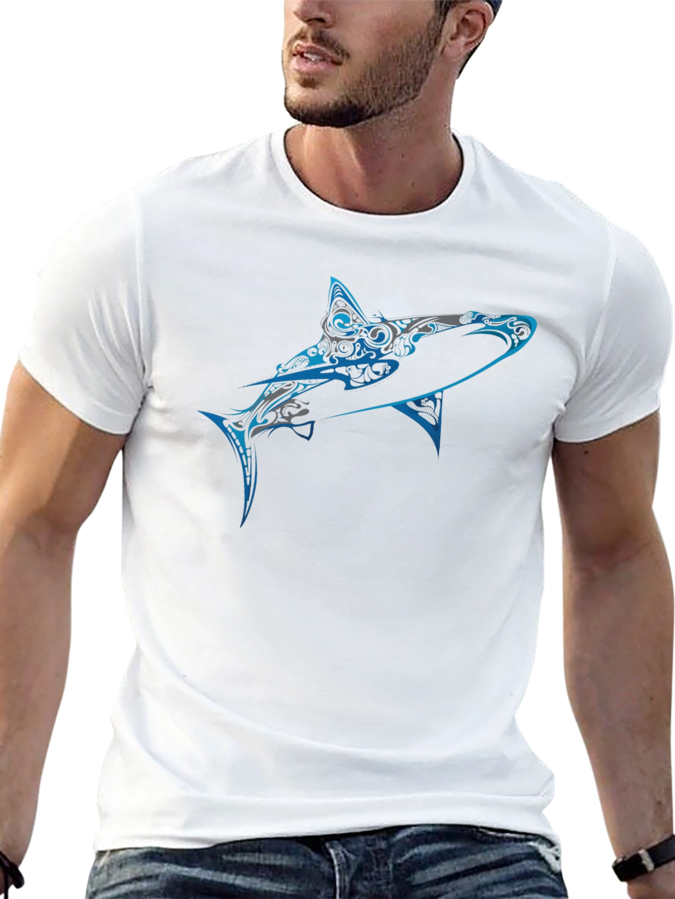 Tribal Shark Graphic Tee - Mens Black T-Shirt