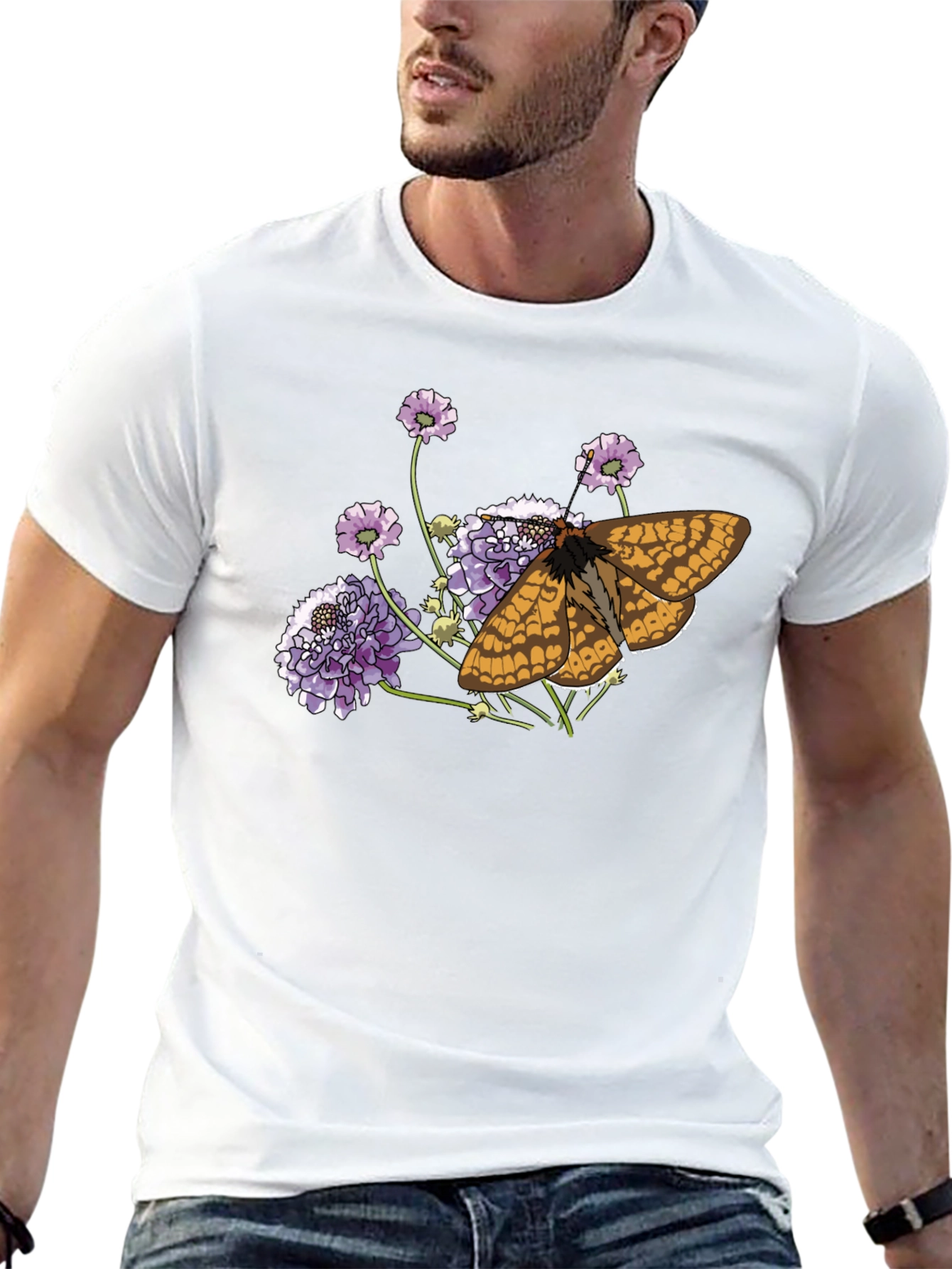 Butterfly and Flower Graphic Black T-Shirt
