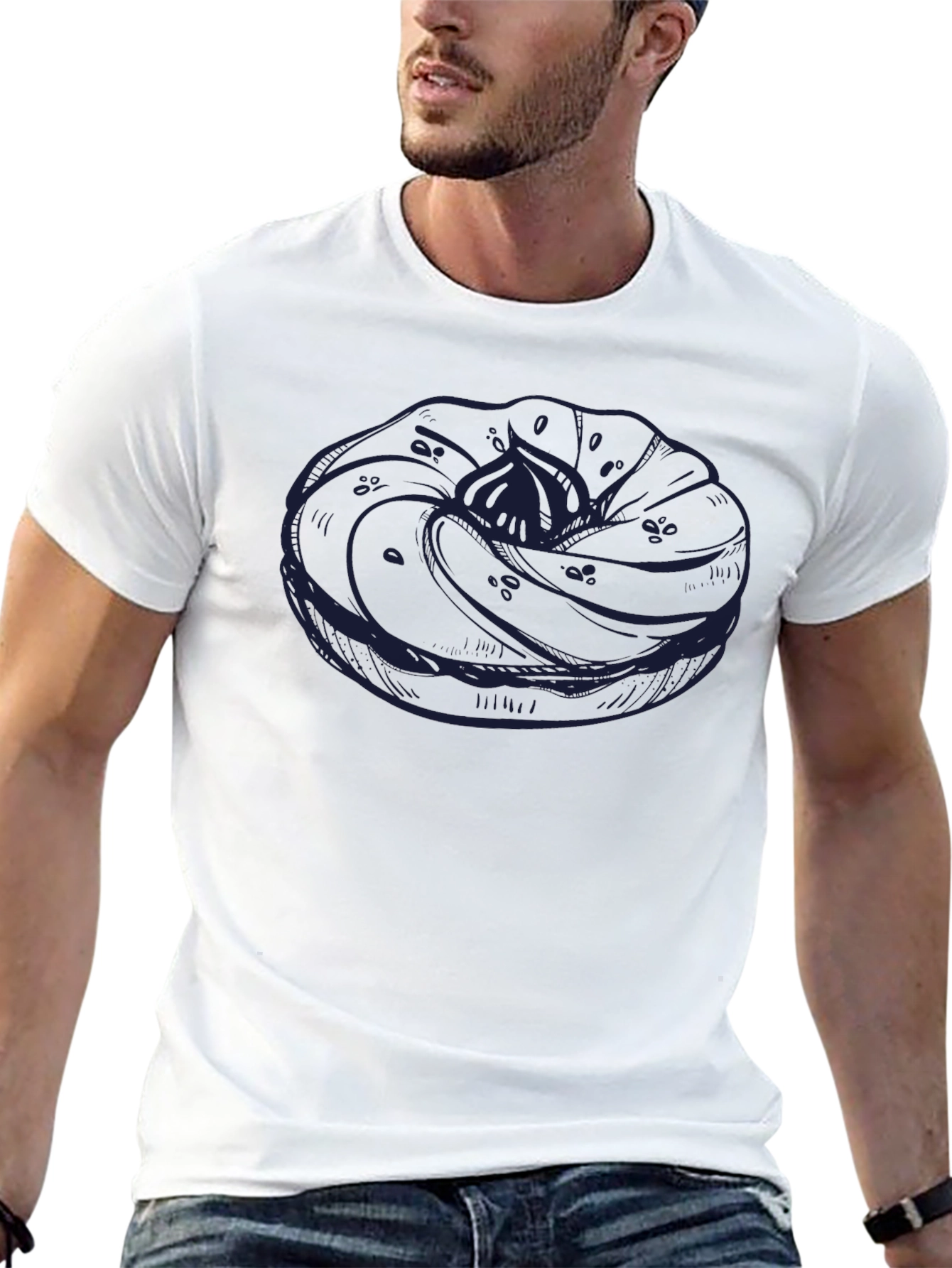 Mens Black T-Shirt with Unique Donut Graphic