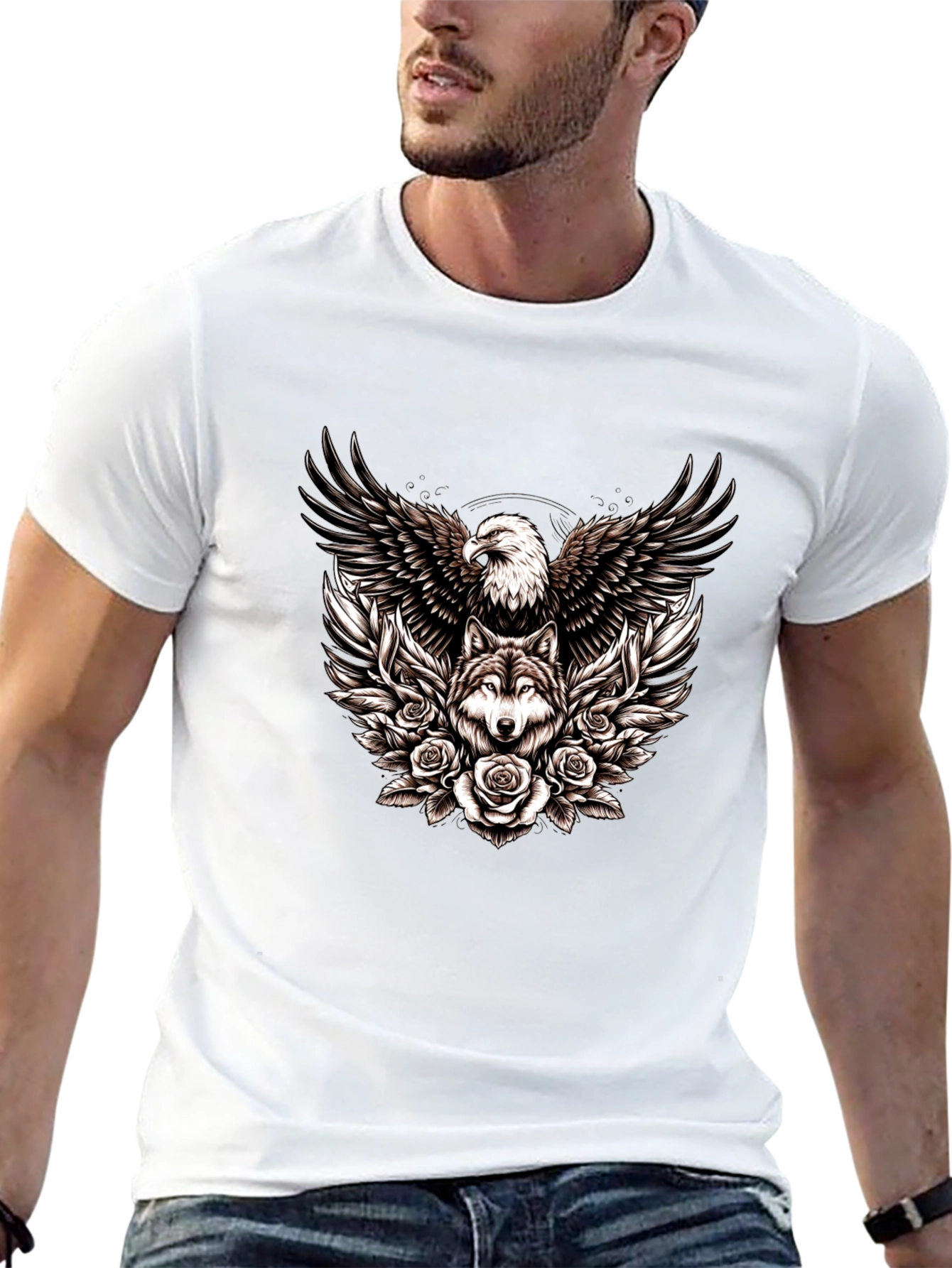 Eagle and Wolf Graphic Tee - Black