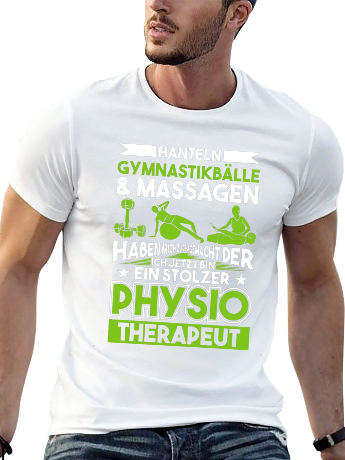 Physio Therapist T-Shirt - Hanteln & Gymnastikballe Design