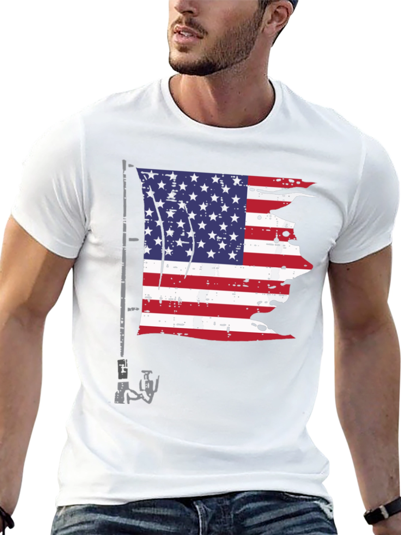 American Flag Fishing Rod Graphic Tee