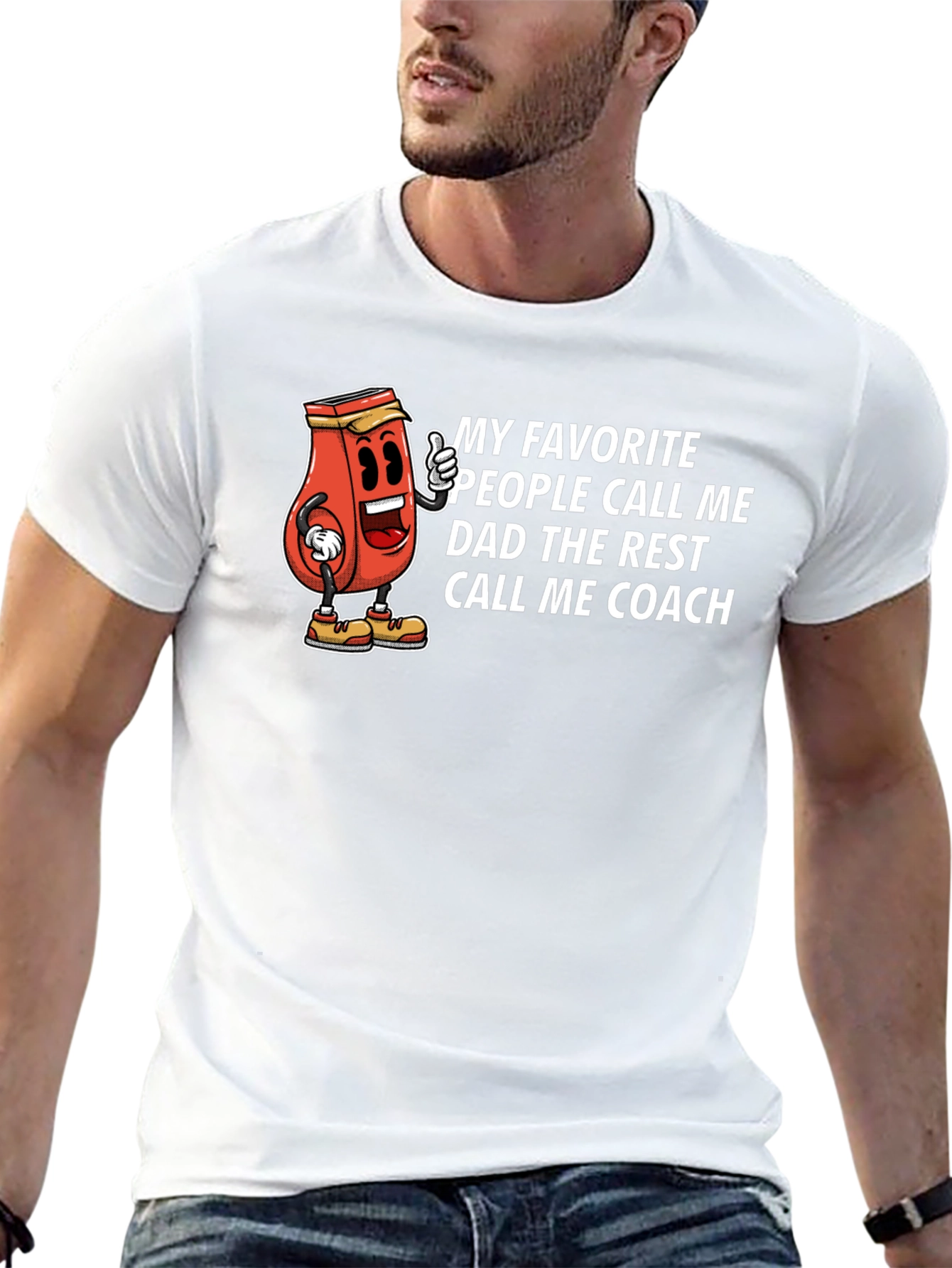 Dad Coach T-Shirt - Humorous Ketchup Cartoon Tee