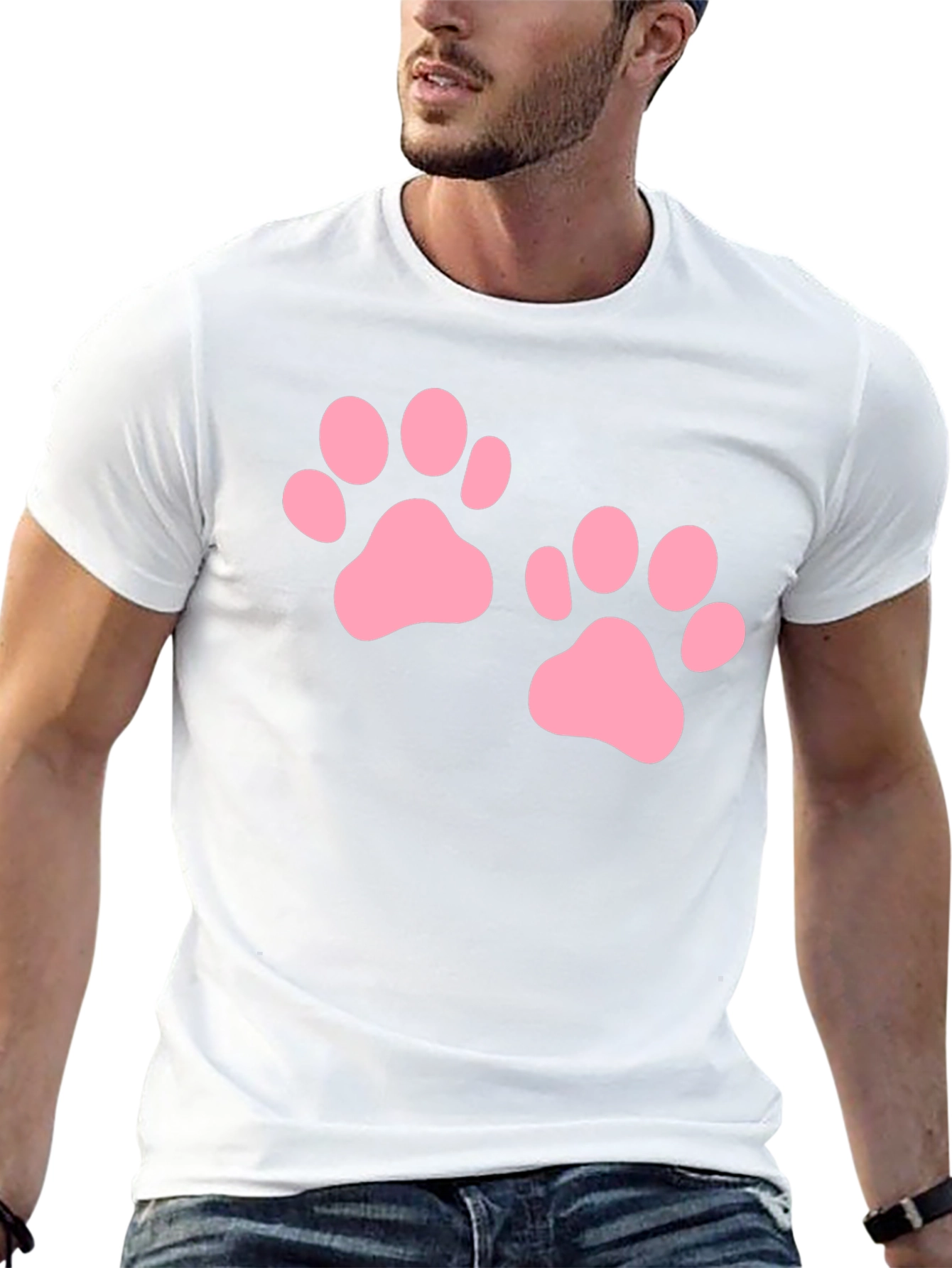 Cute Pink Paw Print Black T-Shirt