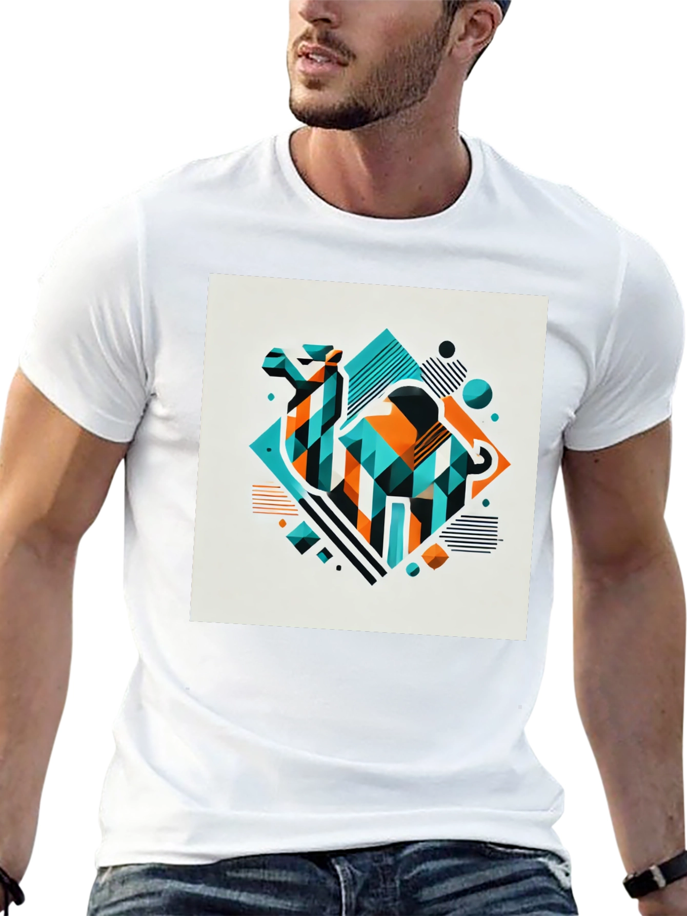 Geometric Camel Graphic Tee - Modern Design