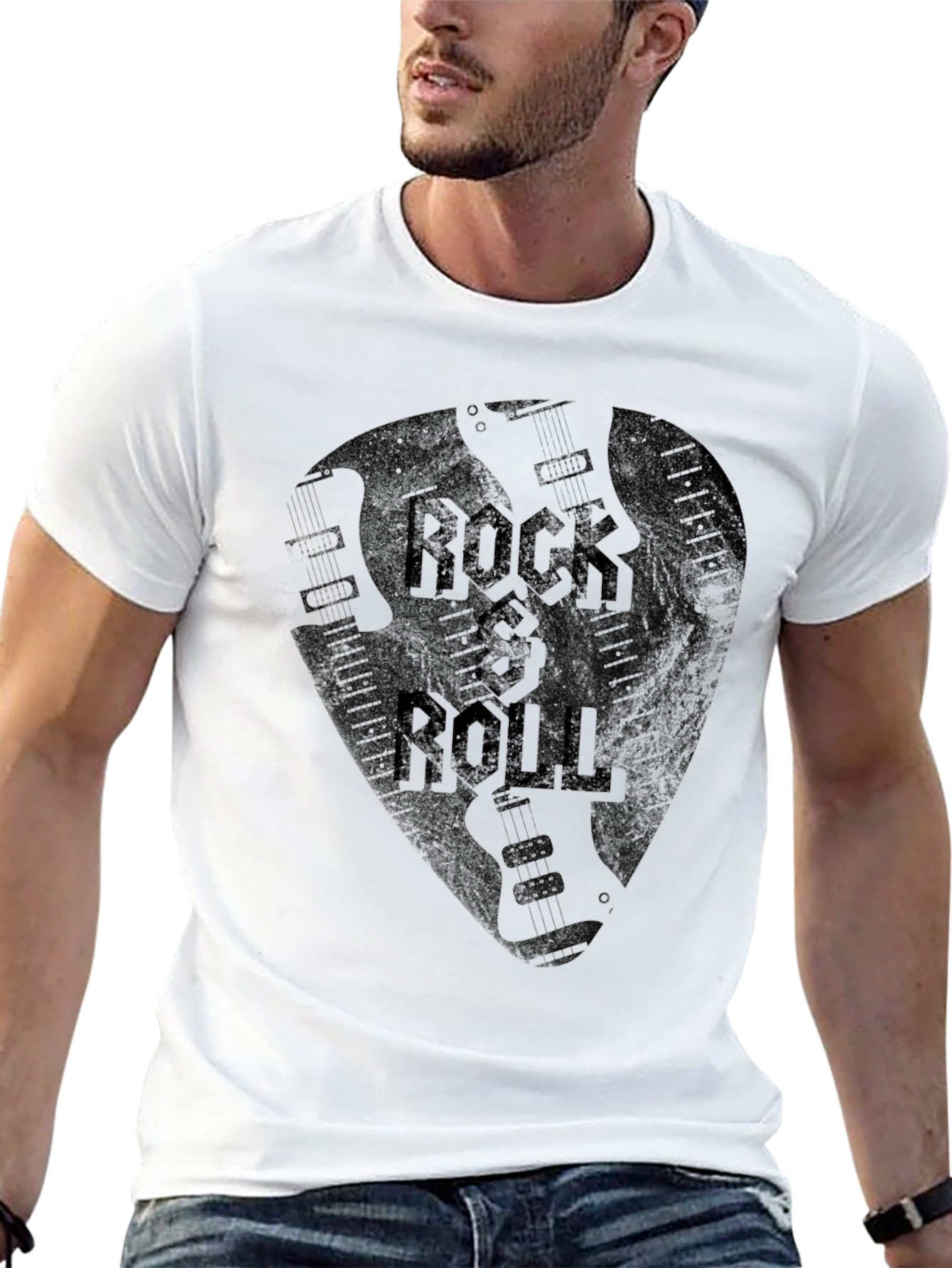 Rock & Roll Guitar Pick Graphic T-Shirt - Black