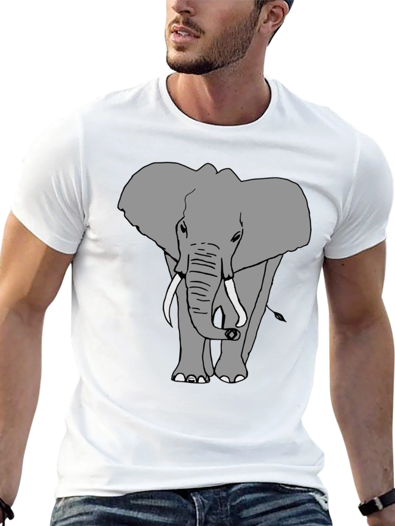 Elephant Graphic Print Crew Neck Tee - Black