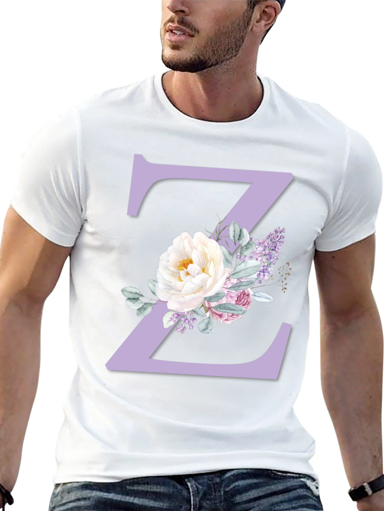 Floral Letter Z Initial Black T-Shirt