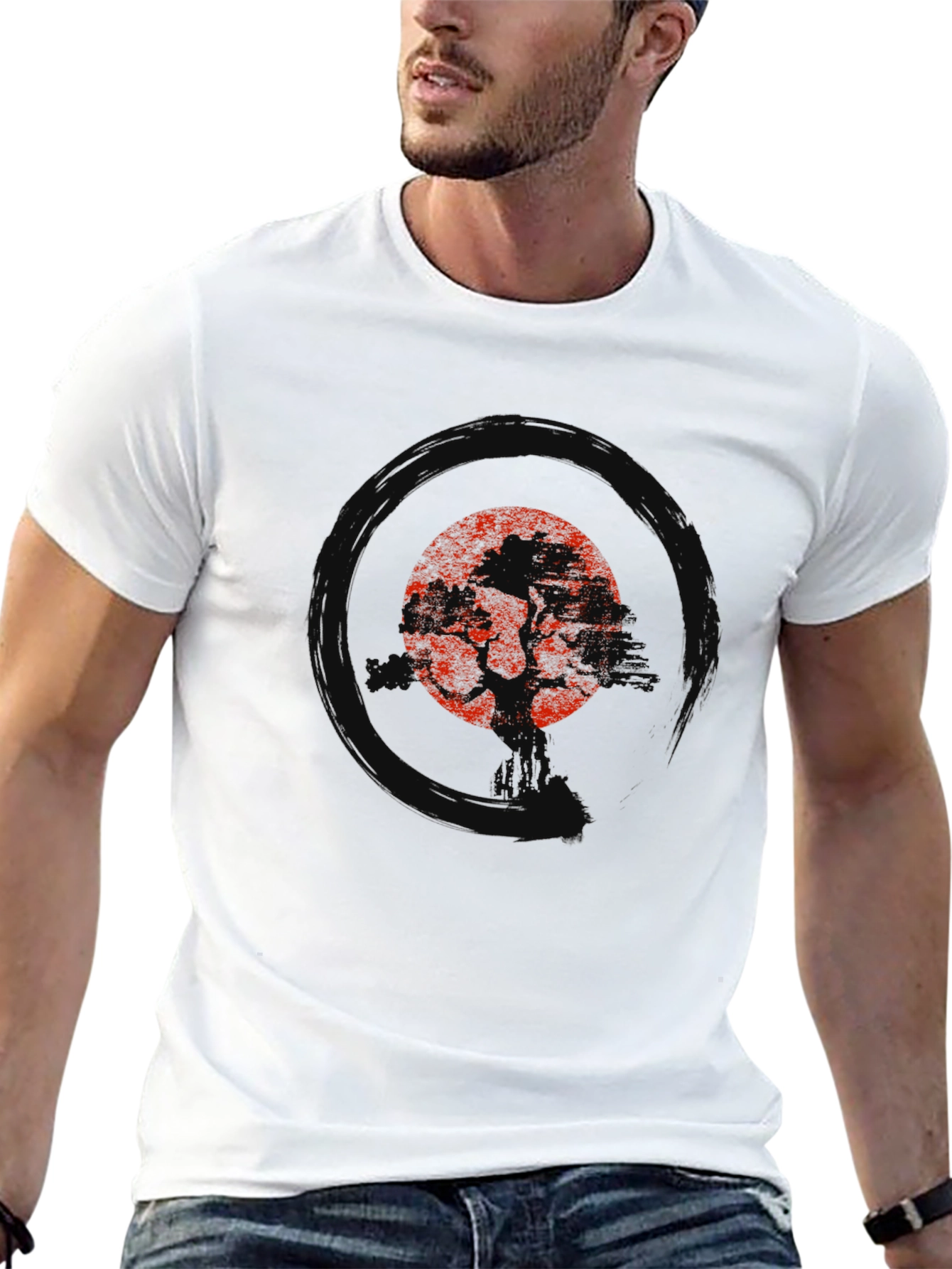 Red Tree Black Tee - Nature Inspired Graphic
