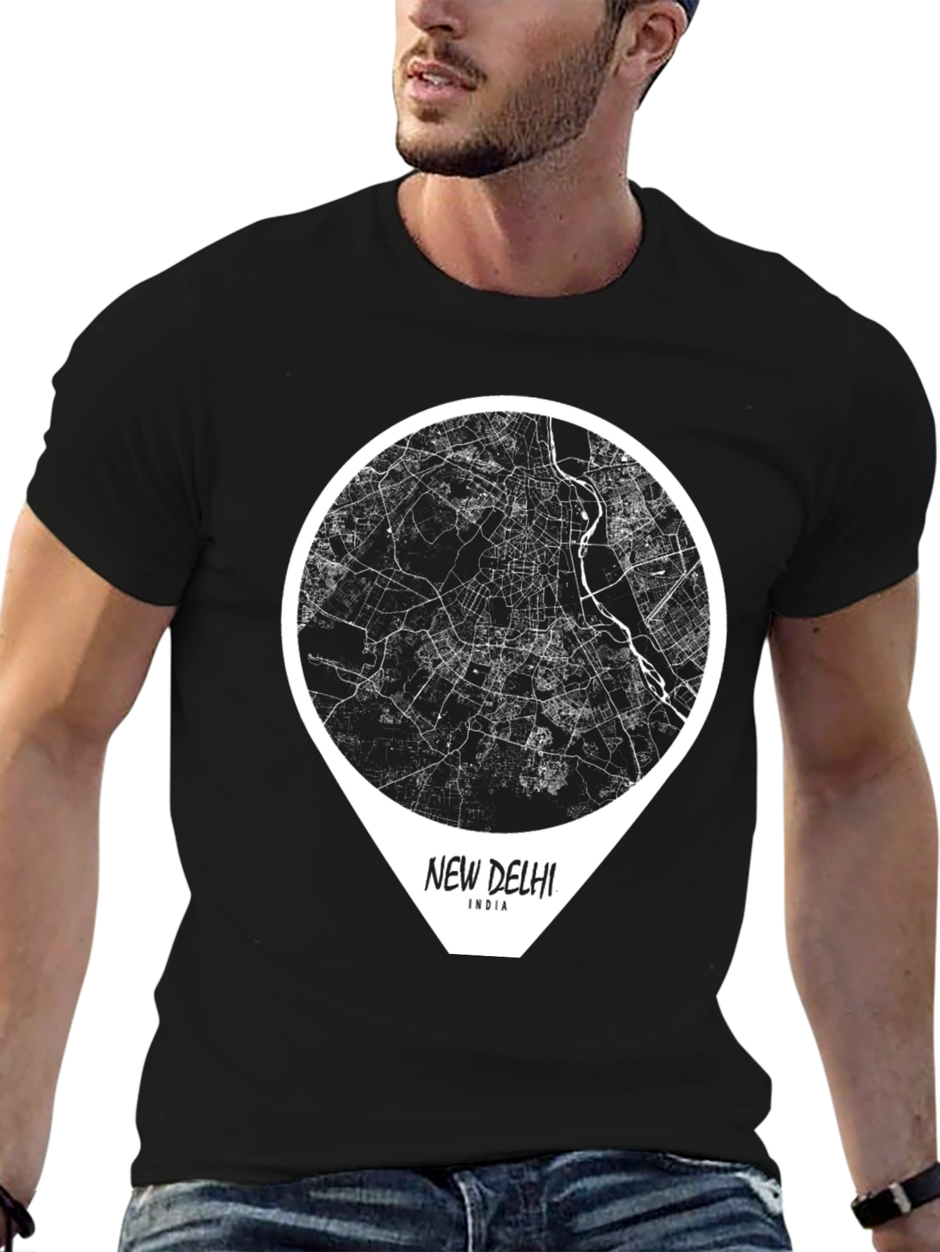 New Delhi India Map T-Shirt - Black