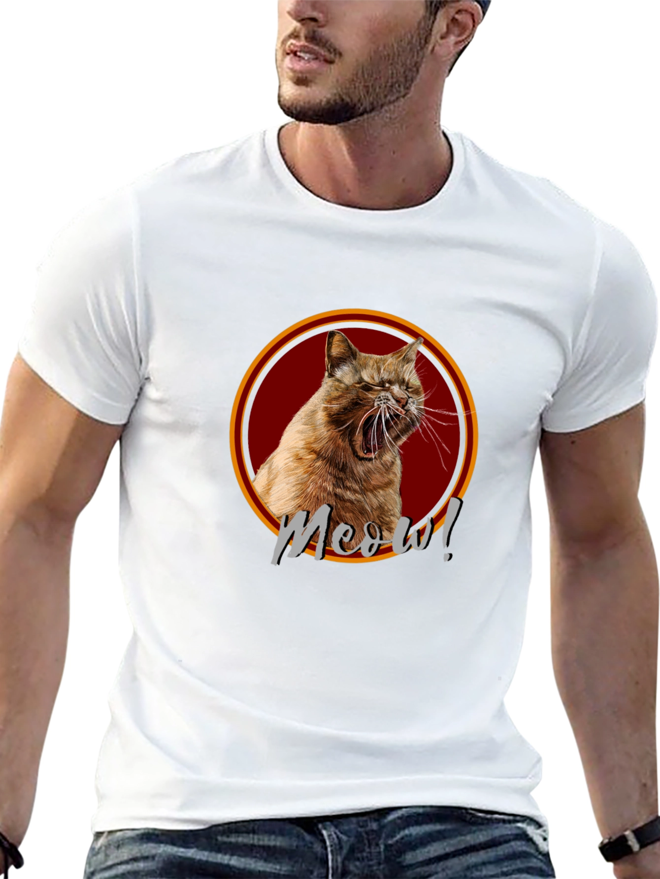 Meow! Cat Graphic Print Black T-Shirt