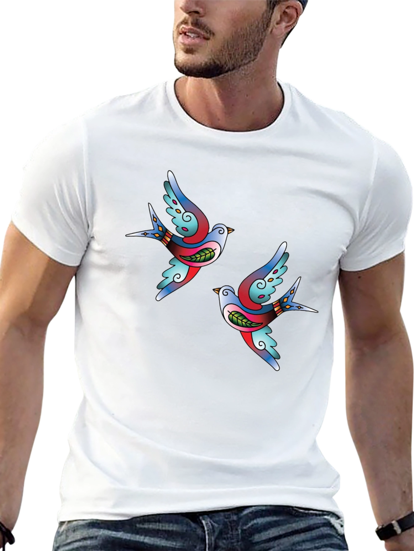 Swallow Tattoo Graphic Black T-Shirt