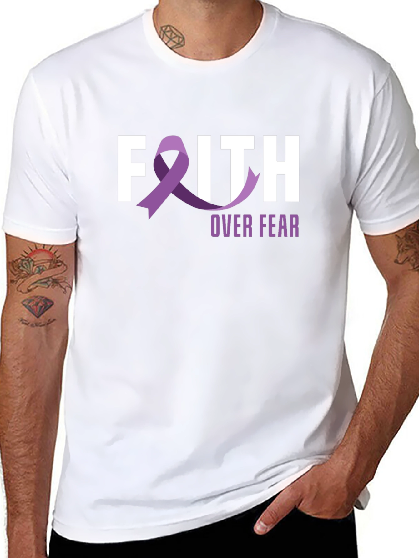 Faith Over Fear Awareness Ribbon Graphic T-Shirt