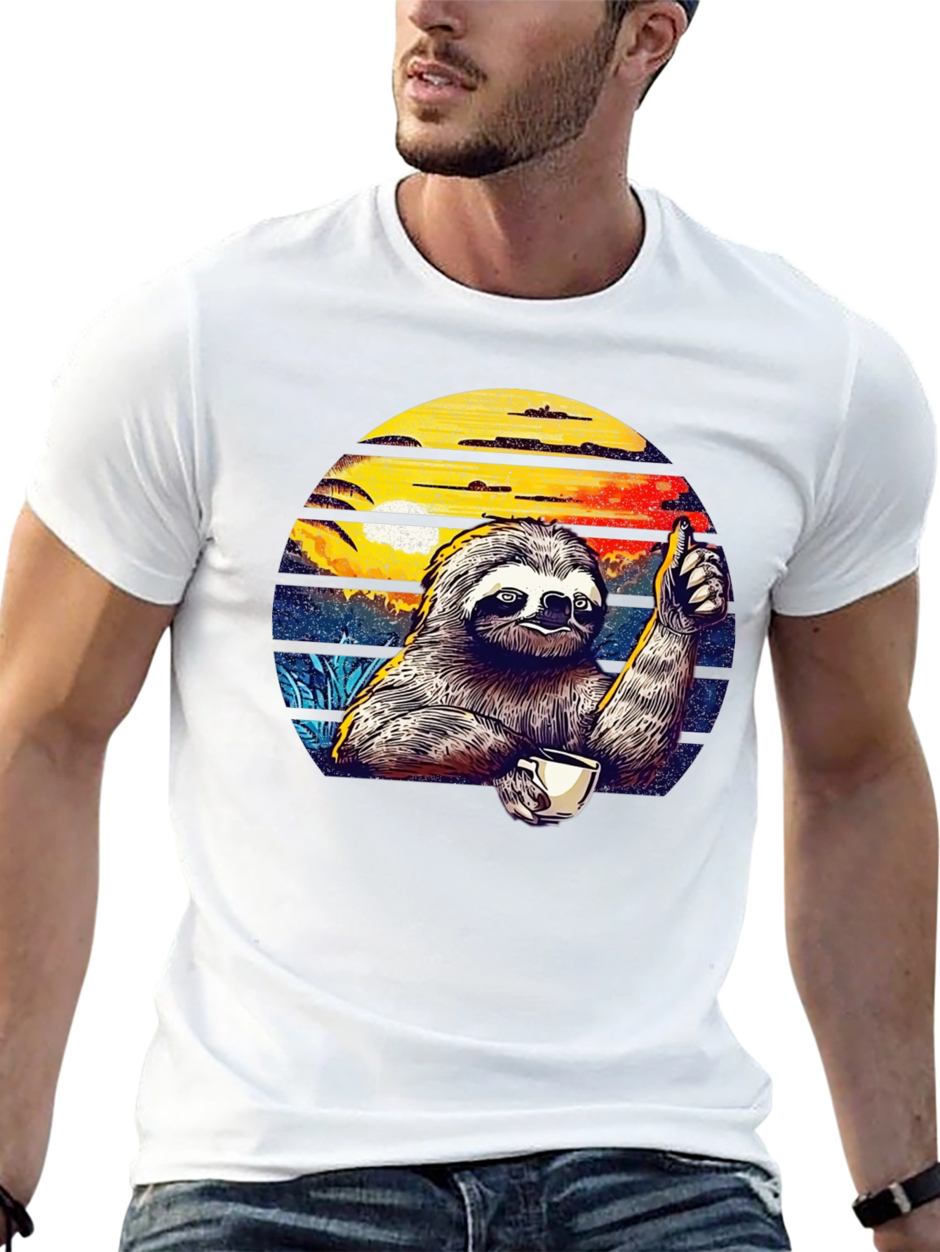 Chill Sloth Coffee T-Shirt - Thumbs Up Design