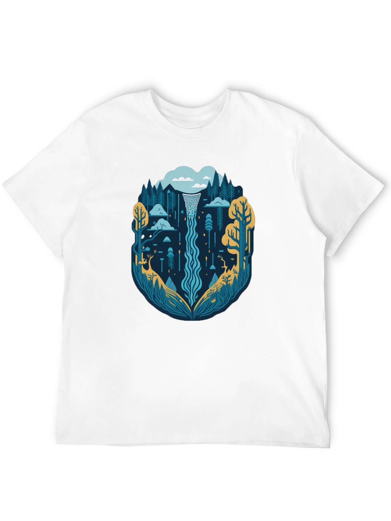 Nature Waterfall Graphic Tee - Stylish Black T-Shirt