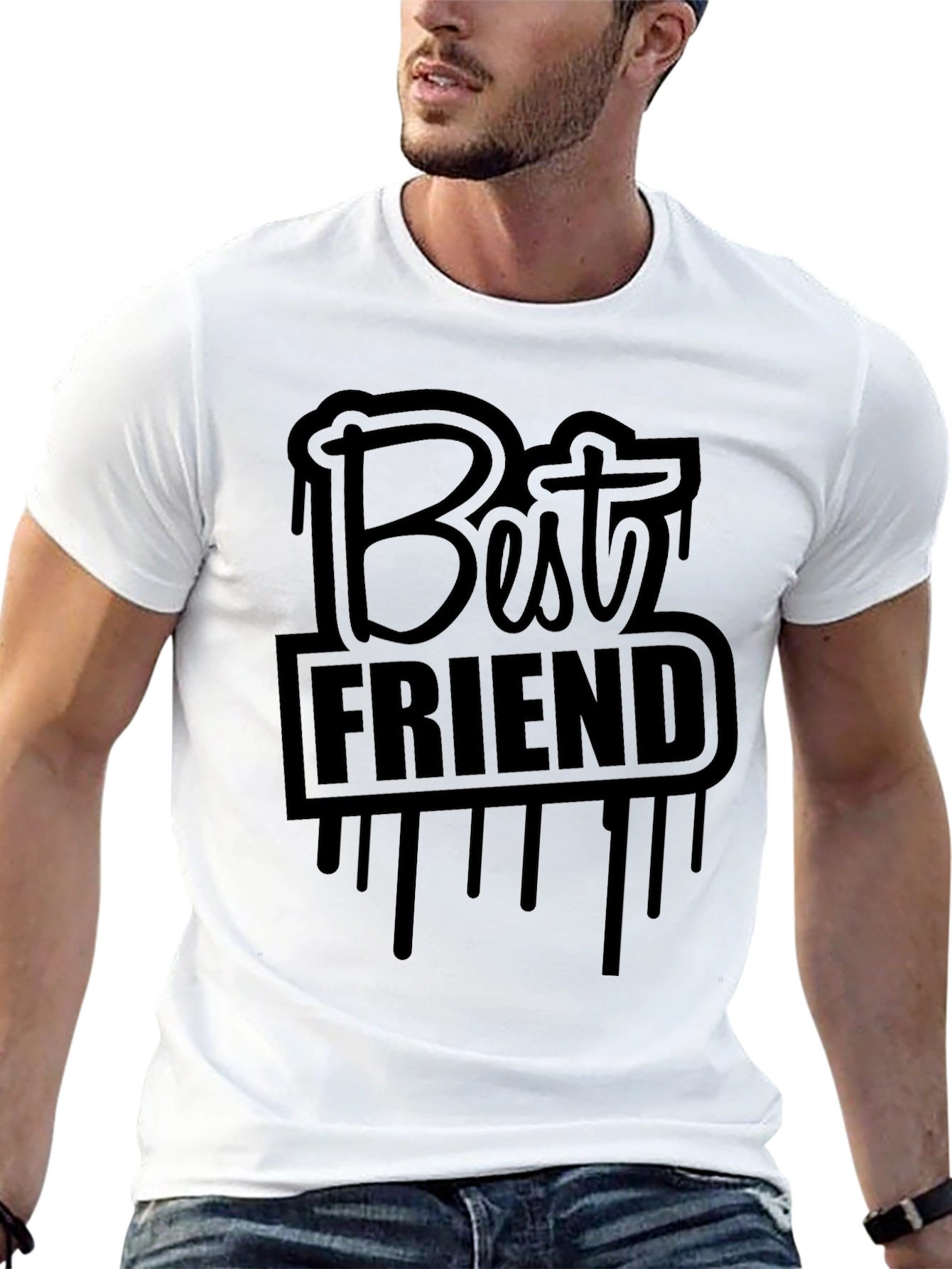 Best Friend Graphic Print T-Shirt - Casual Black Tee