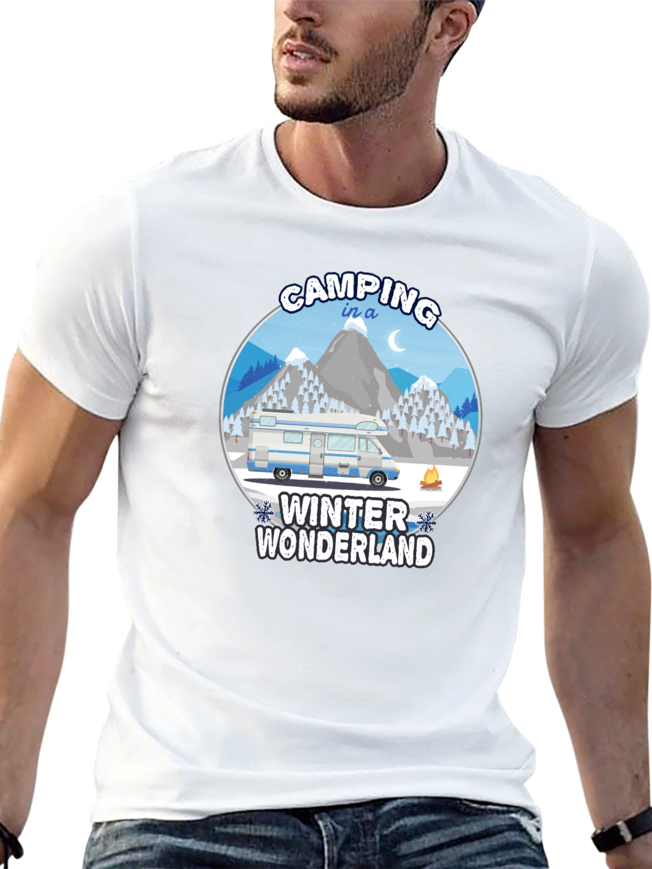 Camping Winter Wonderland Black T-Shirt