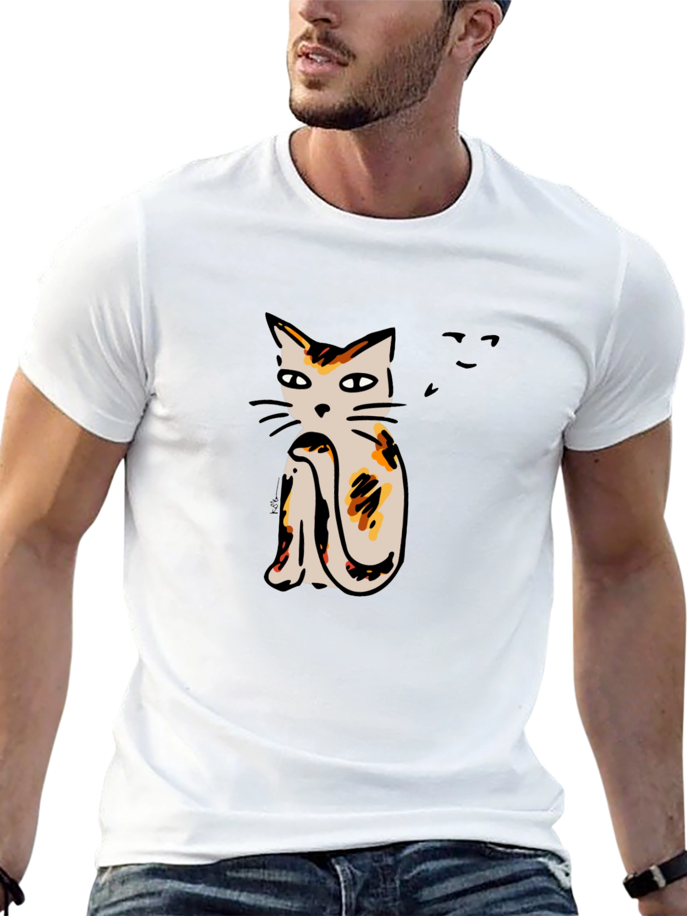 Cat Print Black T-Shirt