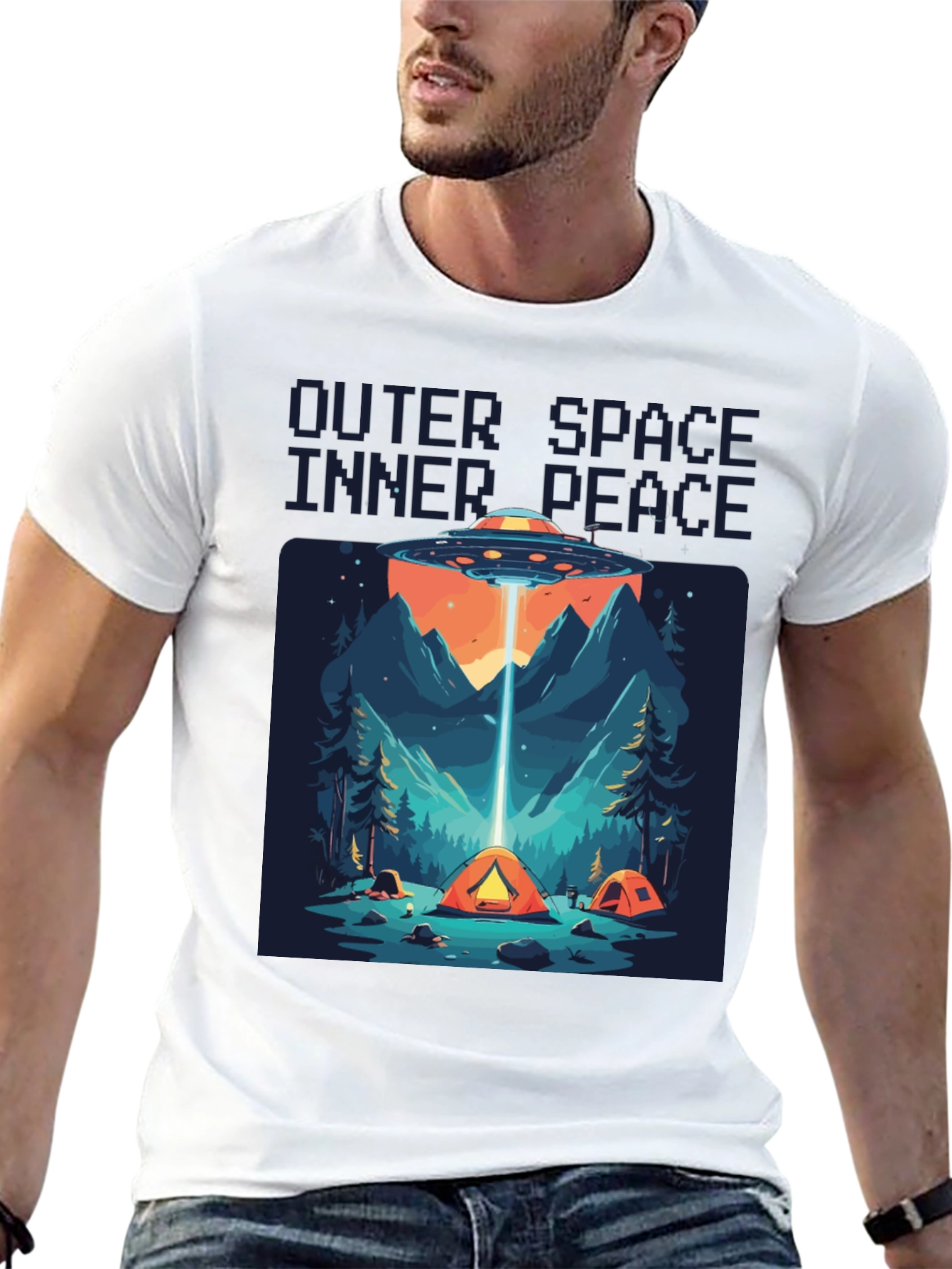 Outer Space Inner Peace UFO Camping T-Shirt