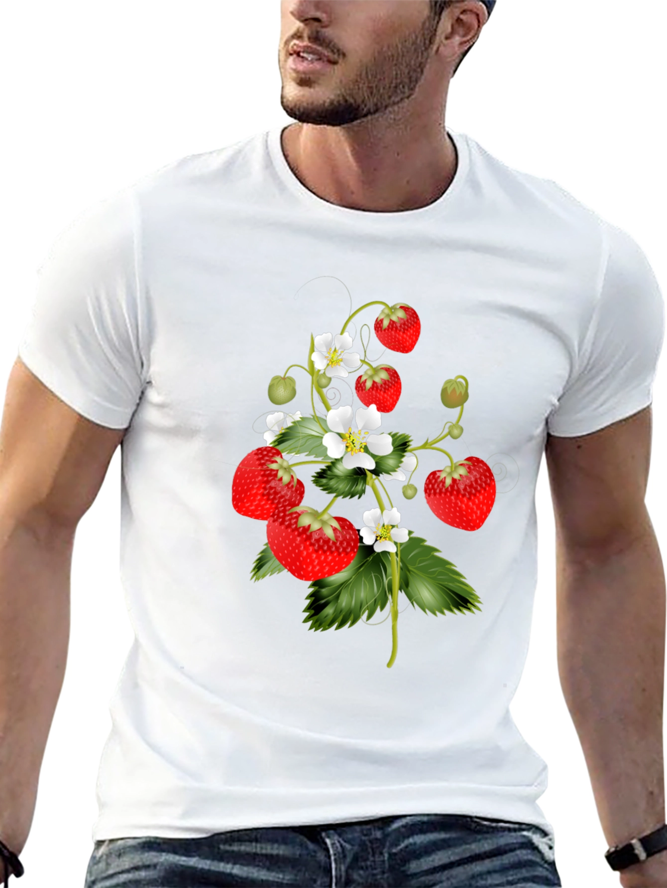Strawberry Print Black T-Shirt