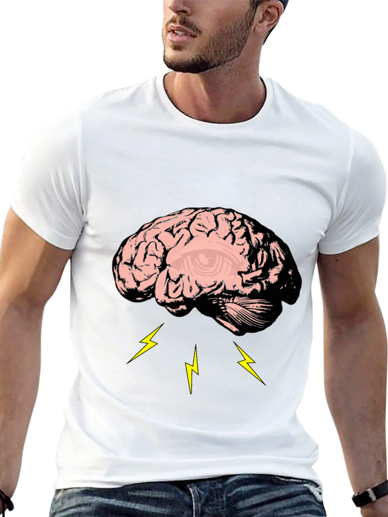 Brain Lightning Graphic Tee - Black Cotton T-Shirt
