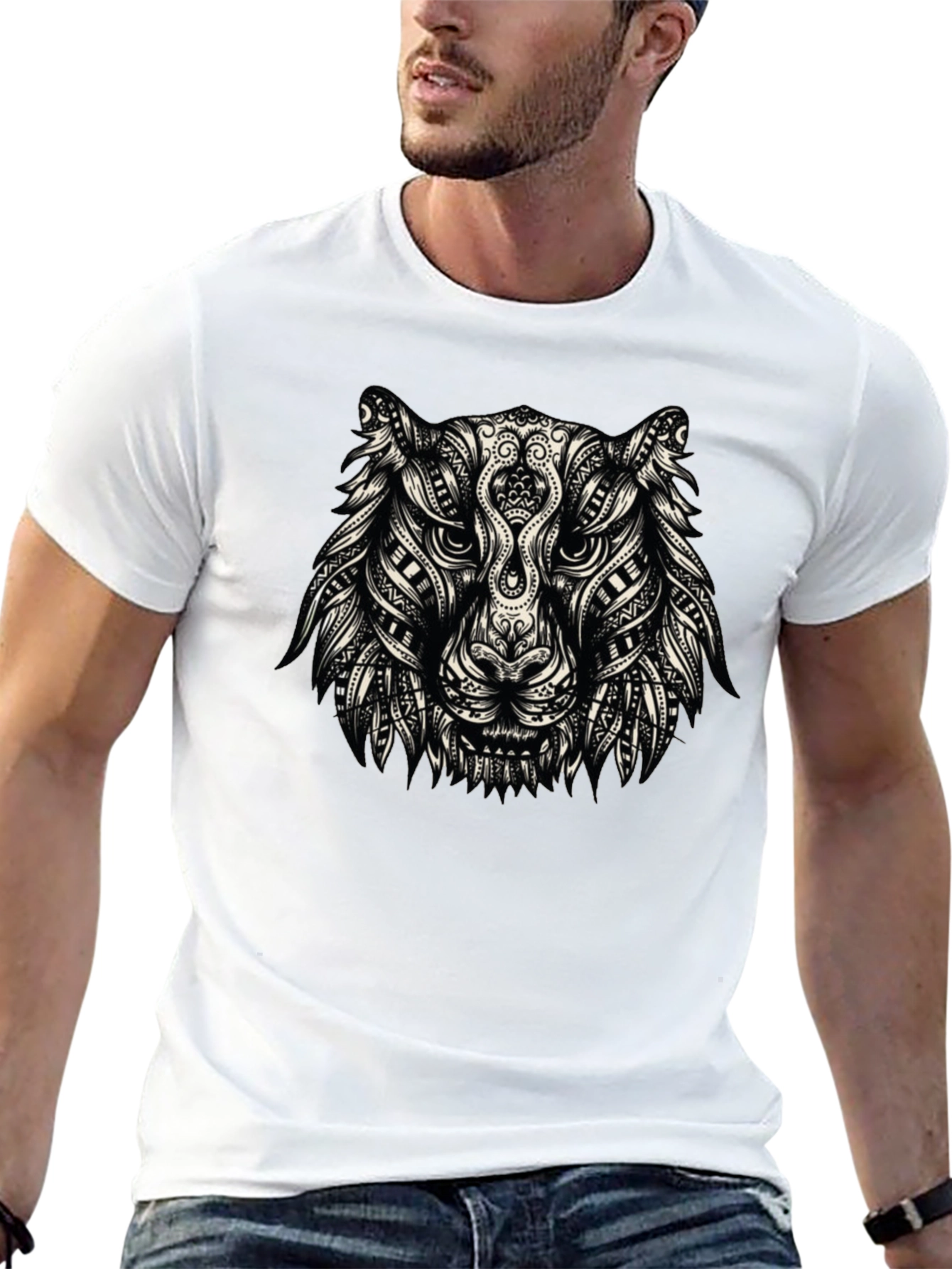 Tribal Tiger Graphic T-Shirt - Black