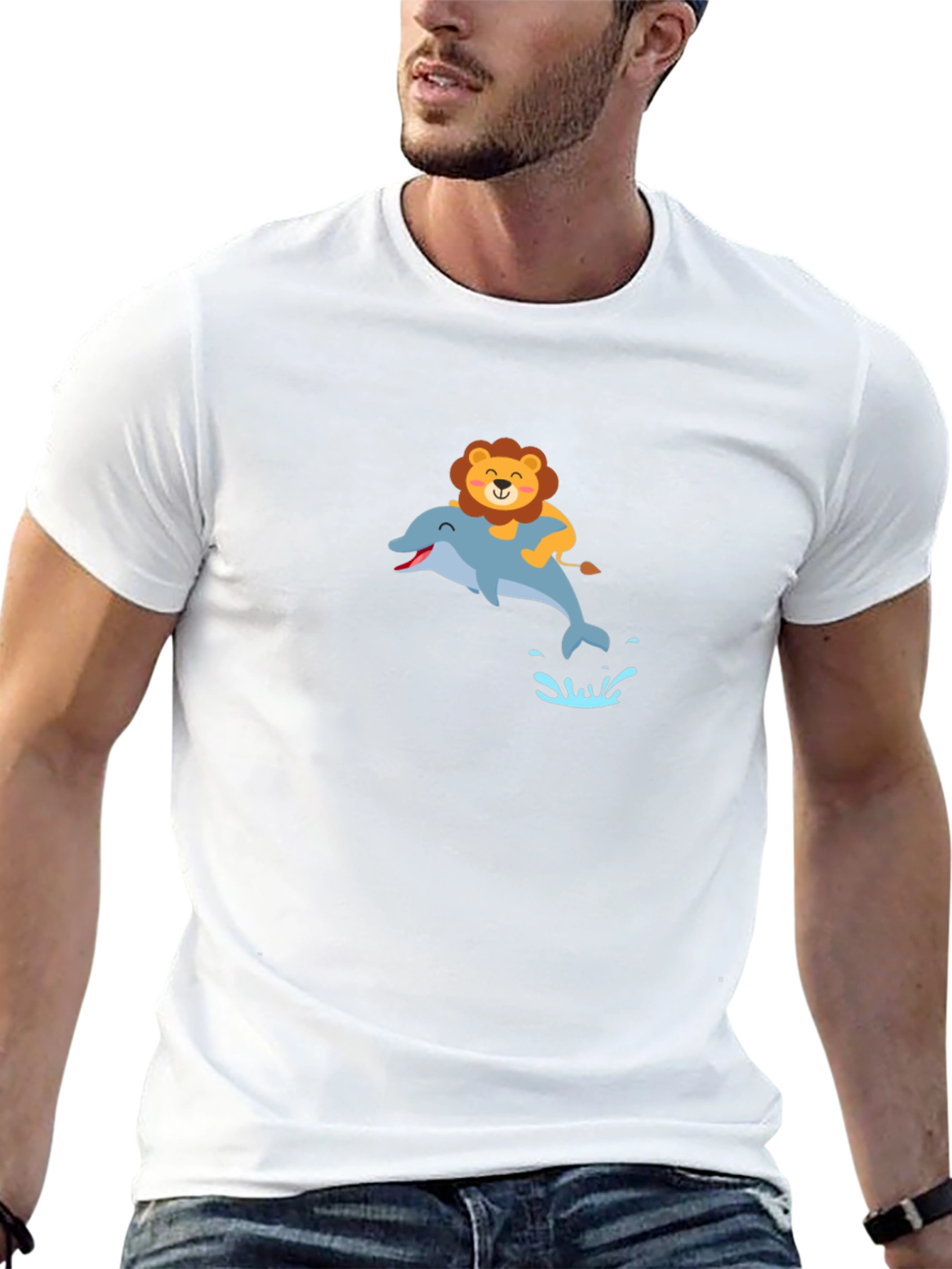 Lion Riding Dolphin Black T-Shirt
