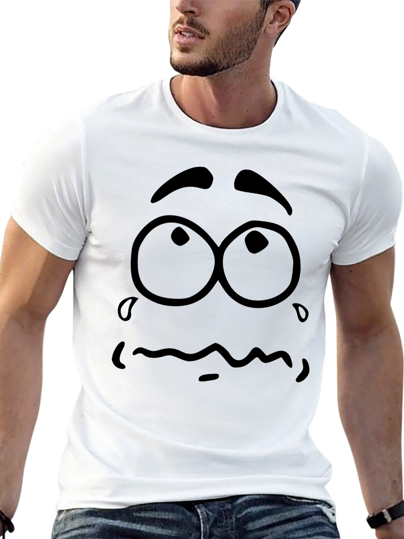 Sad Cartoon Face Black T-Shirt