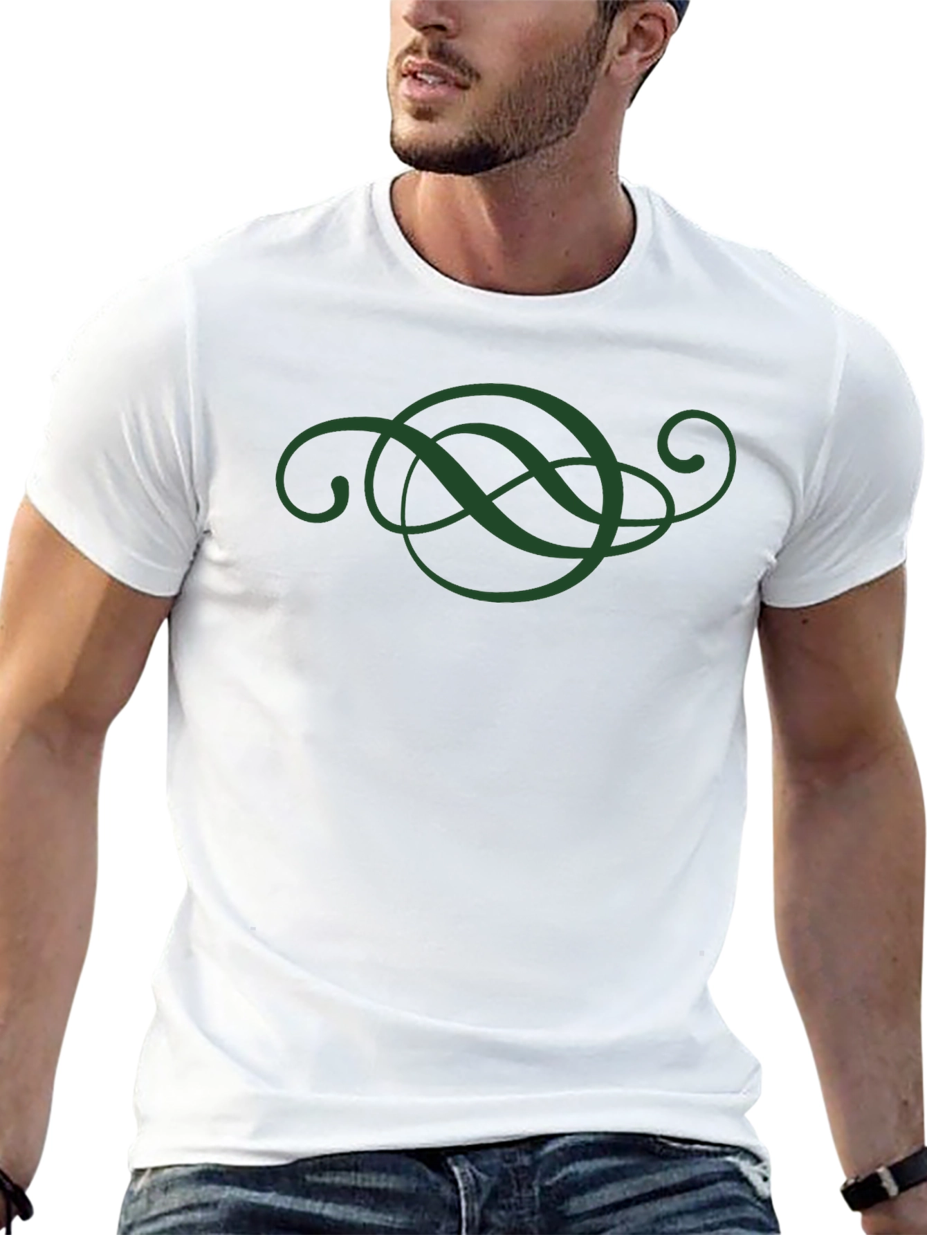Elegant Green Swirl Design Black T-Shirt