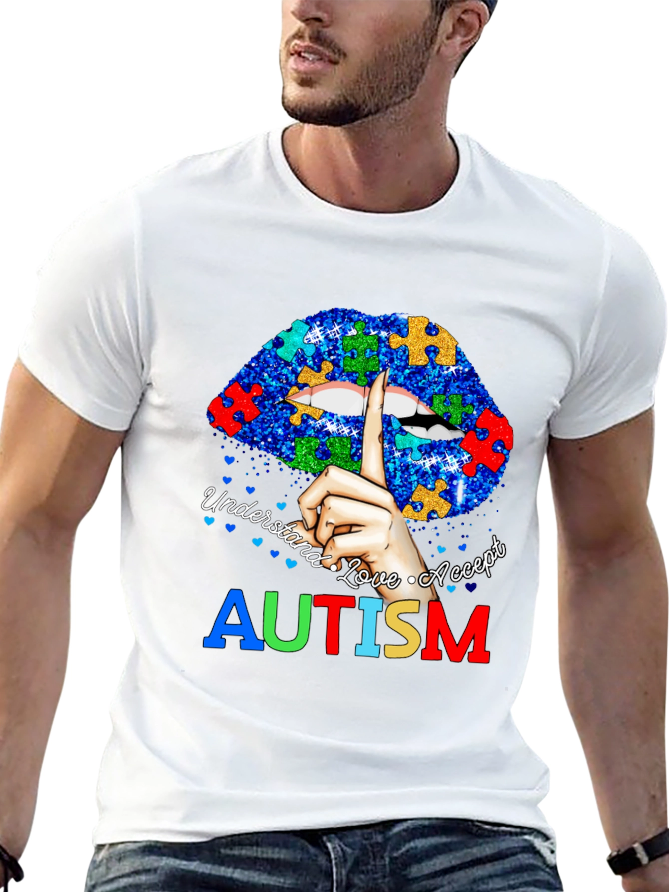 Autism Awareness Lips T-Shirt - Understand Love Accept