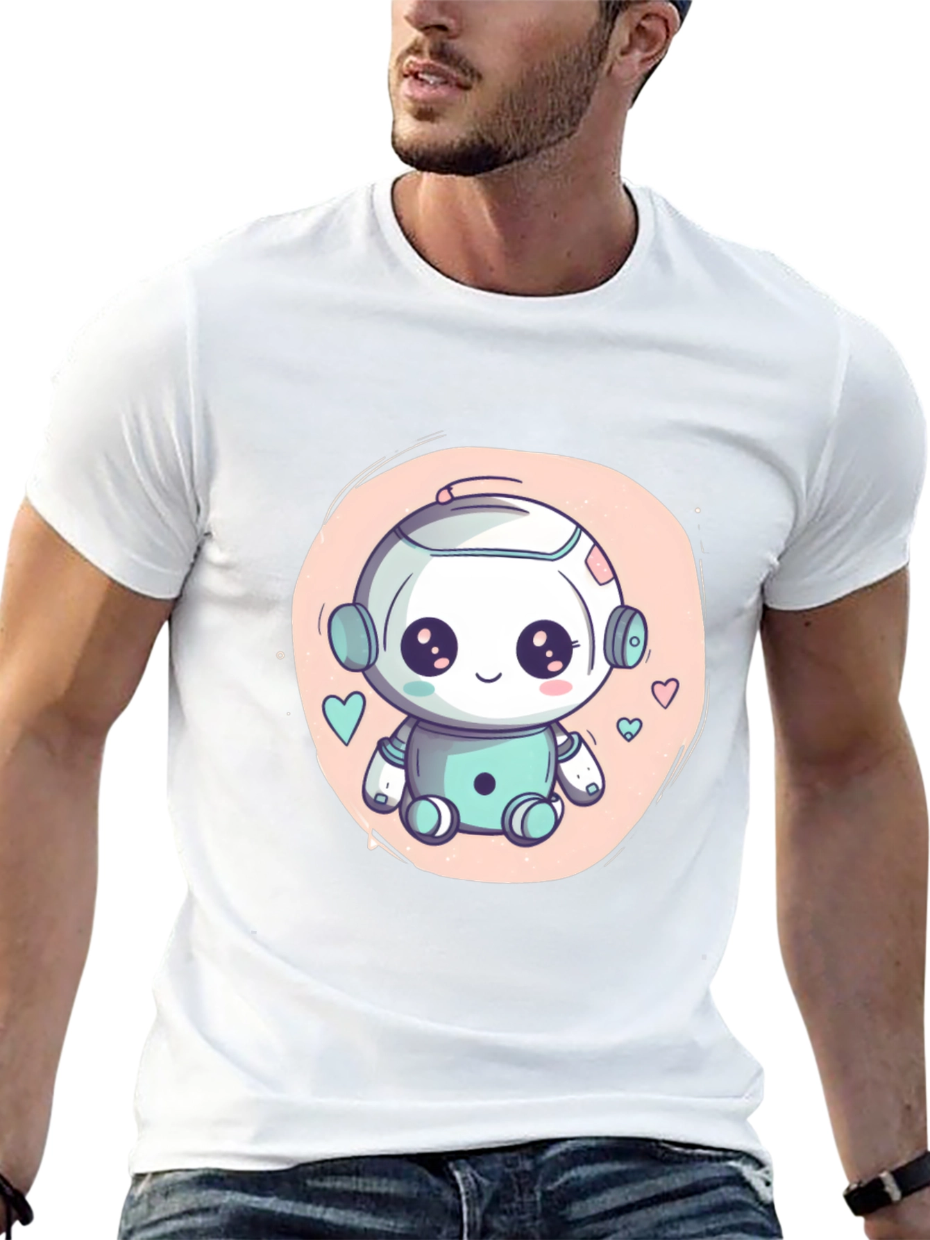 Cute Robot Graphic T-Shirt - Black